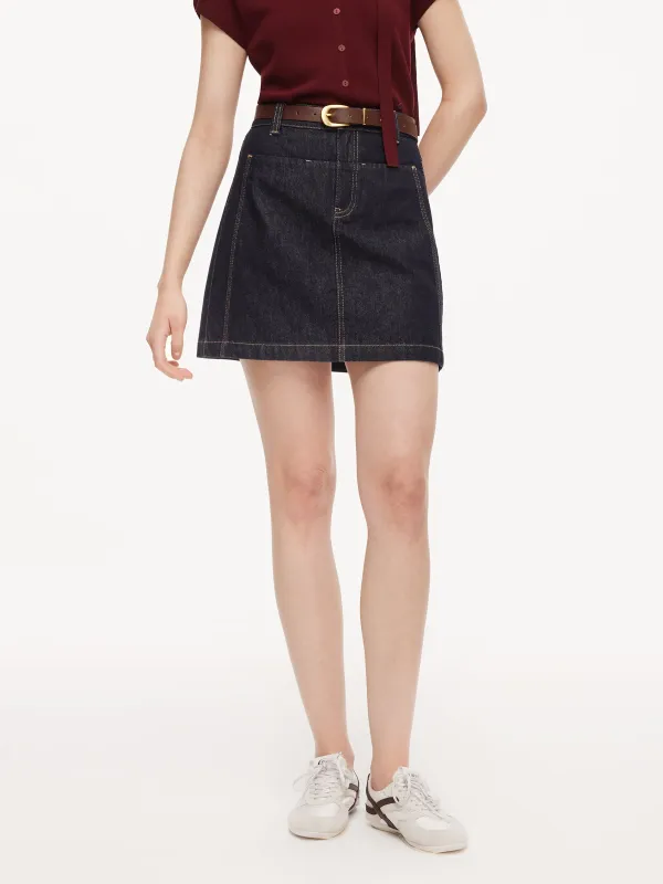100% Cotton Denim Women A-Line Skirt made by Goelia