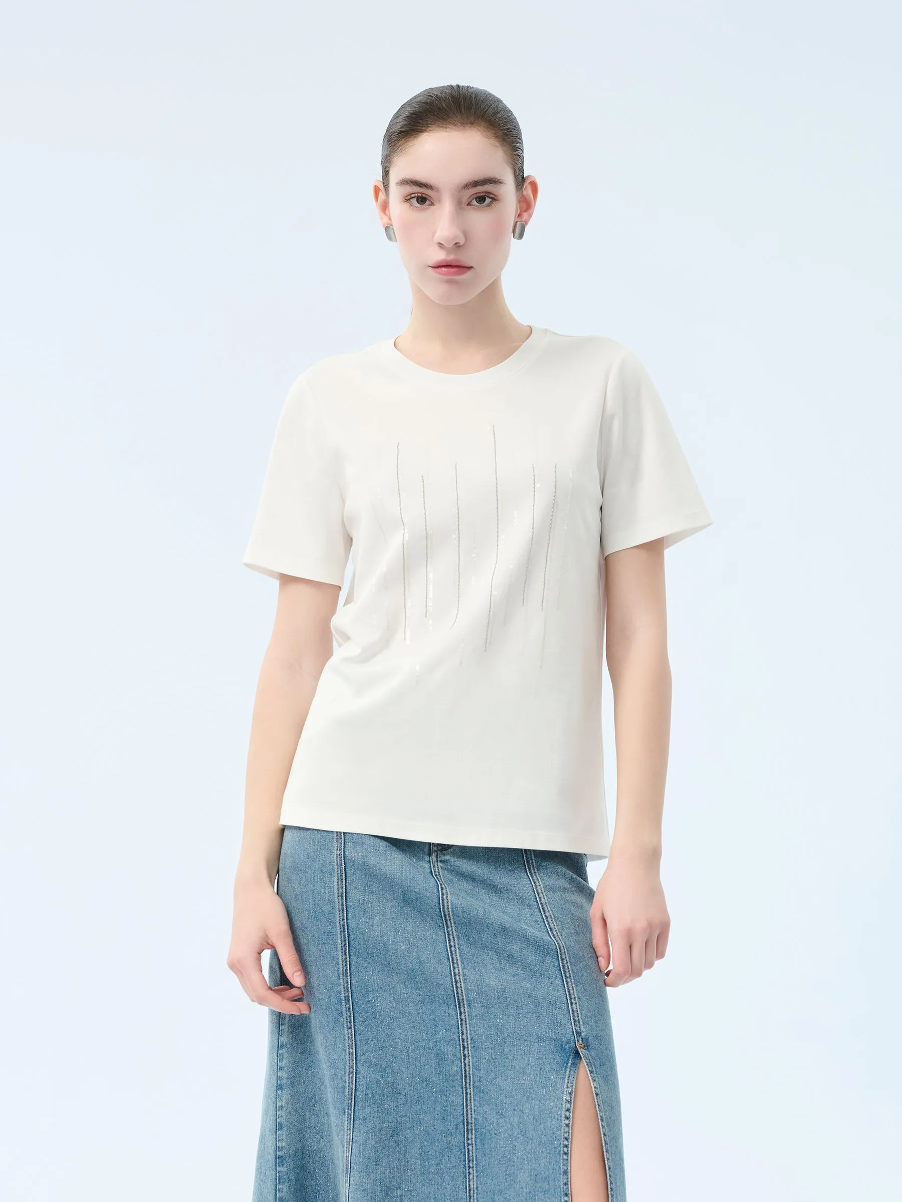 100% Cotton Round Neck Women T-Shirt sold by Goelia product image thumbnail 2
