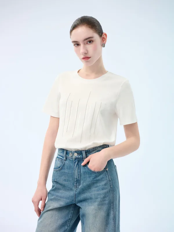 100% Cotton Round Neck Women T-Shirt made by Goelia
