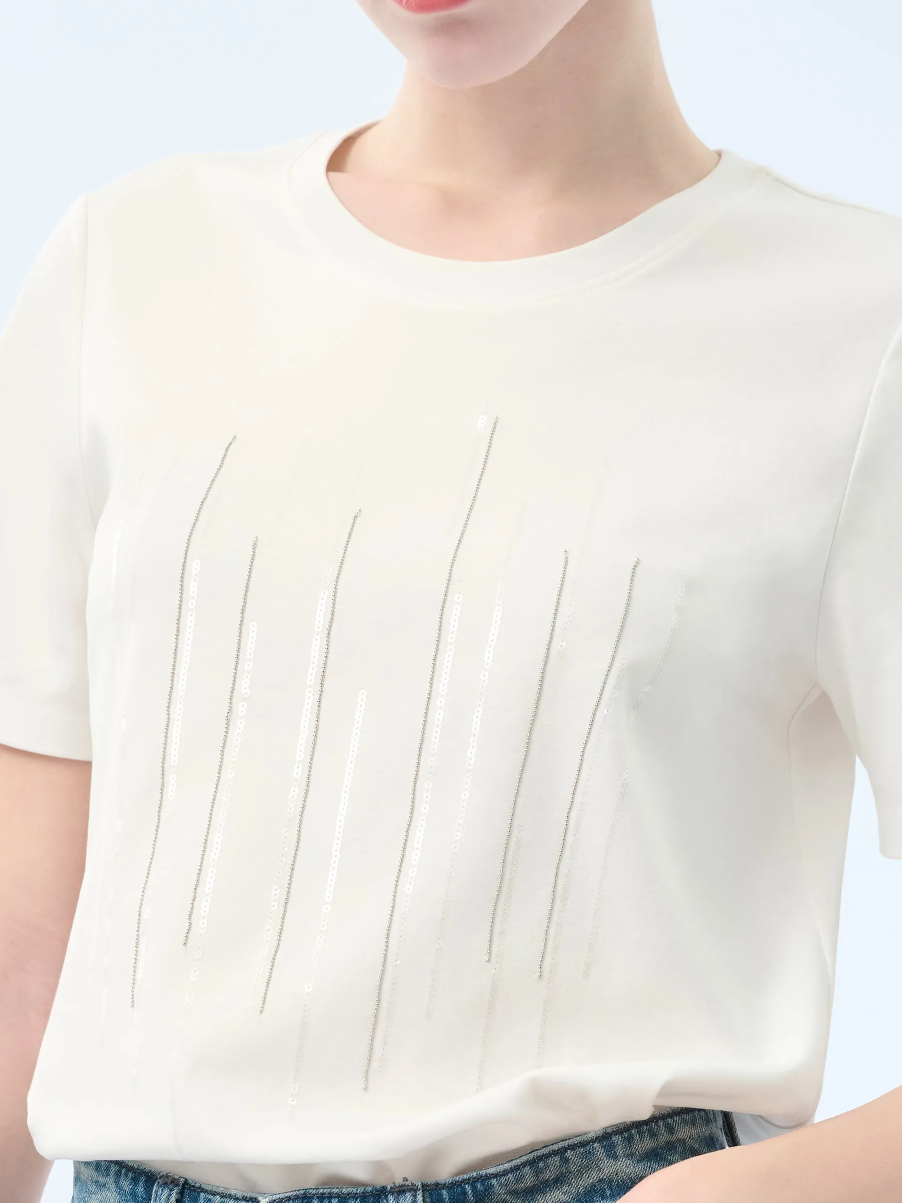 100% Cotton Round Neck Women T-Shirt sold by Goelia product image thumbnail 5
