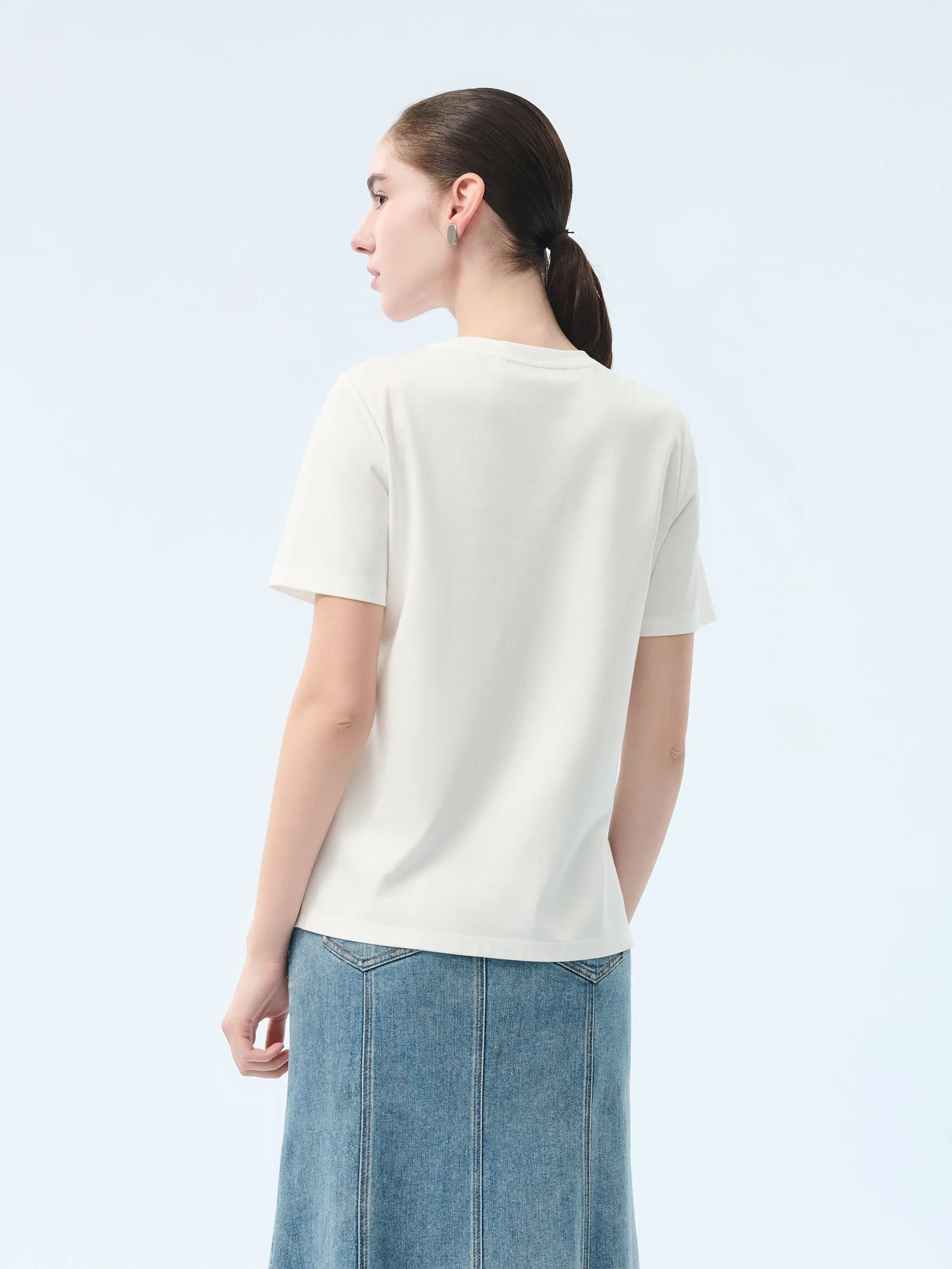 100% Cotton Round Neck Women T-Shirt sold by Goelia product image thumbnail 4