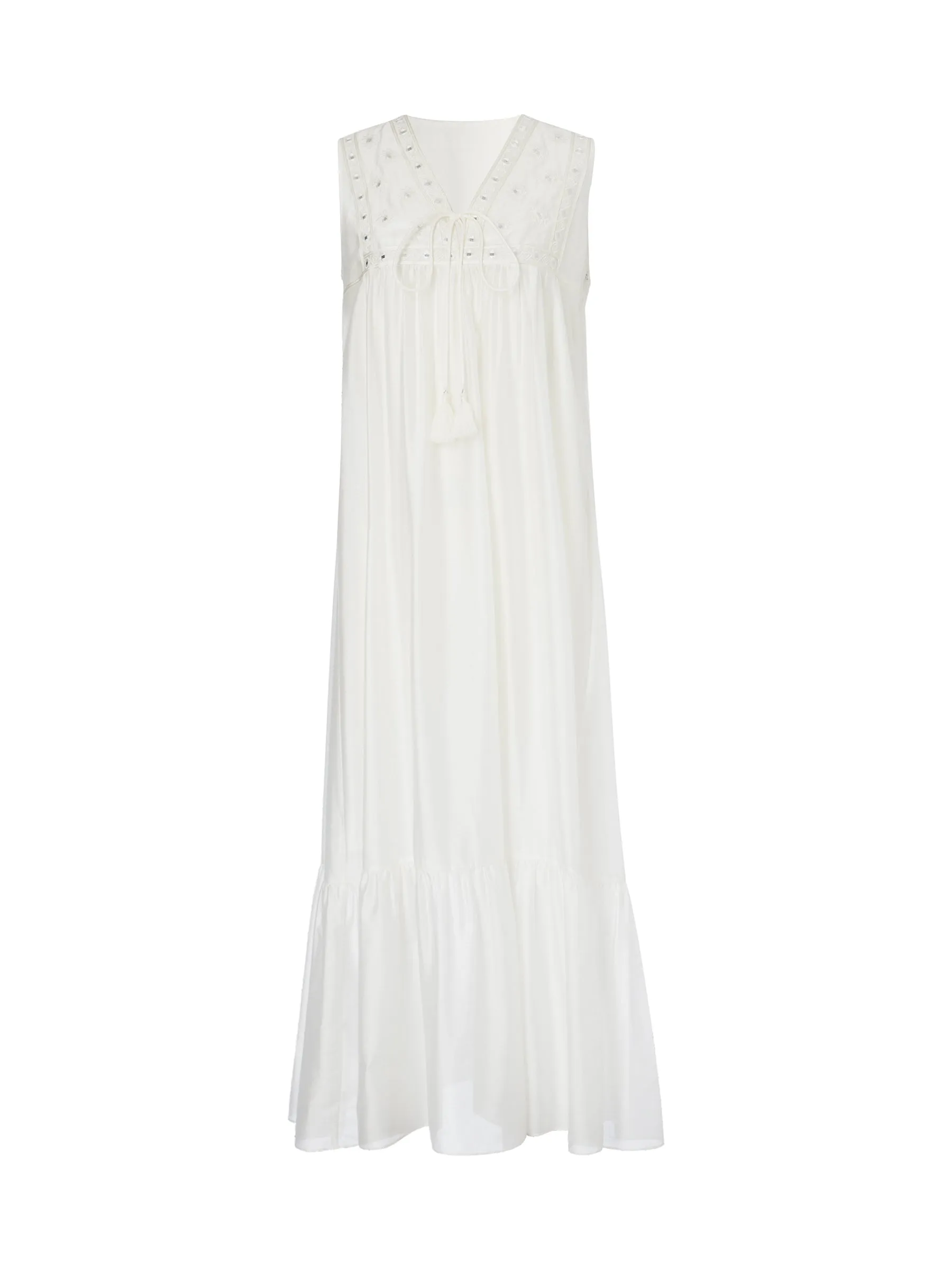 Tencel Blend Embroidered Women Sleeveless Maxi Dress sold by Goelia