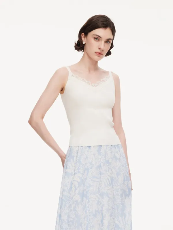 Triacetate Lyocell Blend Lace Trim Women Camisole made by Goelia