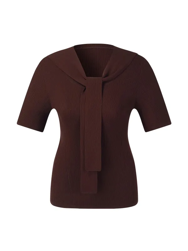 Lyocell Blend Round Neck Women Knit Top With Detachable Sailor Collar made by Goelia