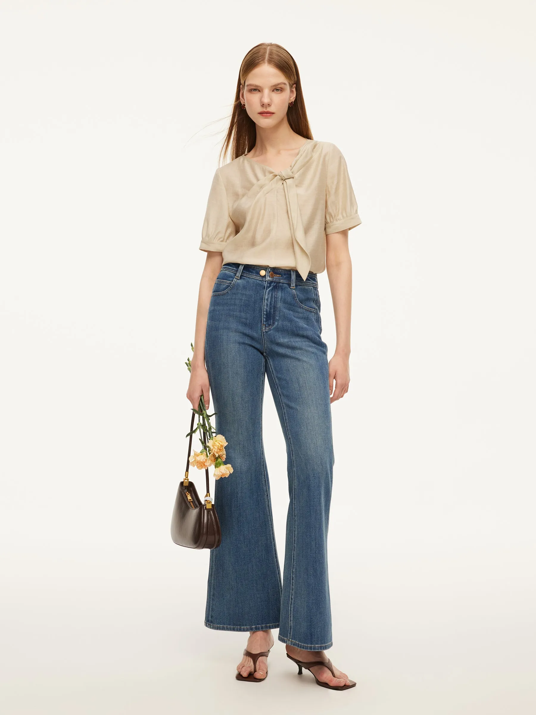 Tencel Acetate Linen Blend Tie Neck Women Blouse sold by Goelia product image thumbnail 2