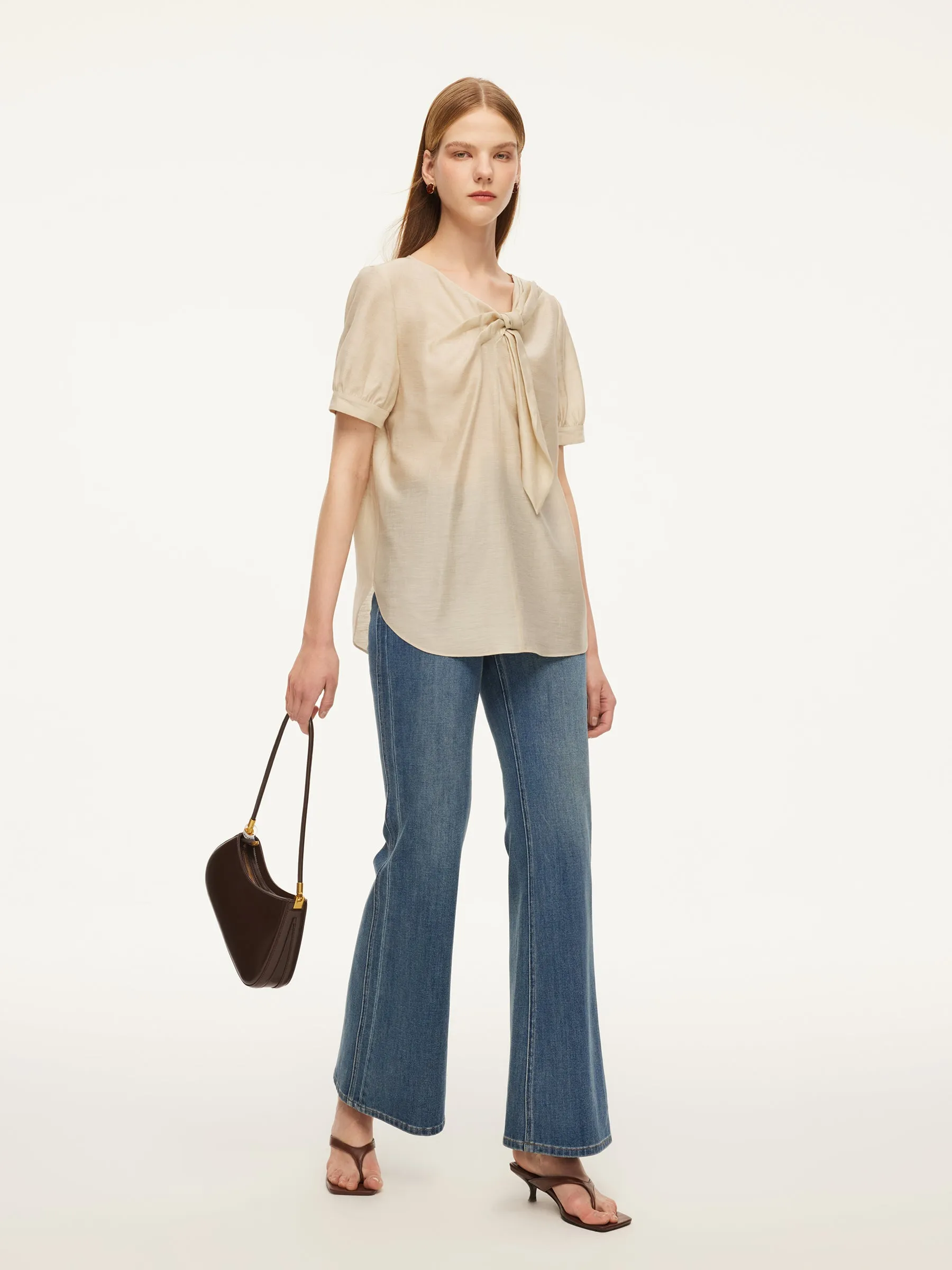 Tencel Acetate Linen Blend Tie Neck Women Blouse sold by Goelia product image thumbnail 3