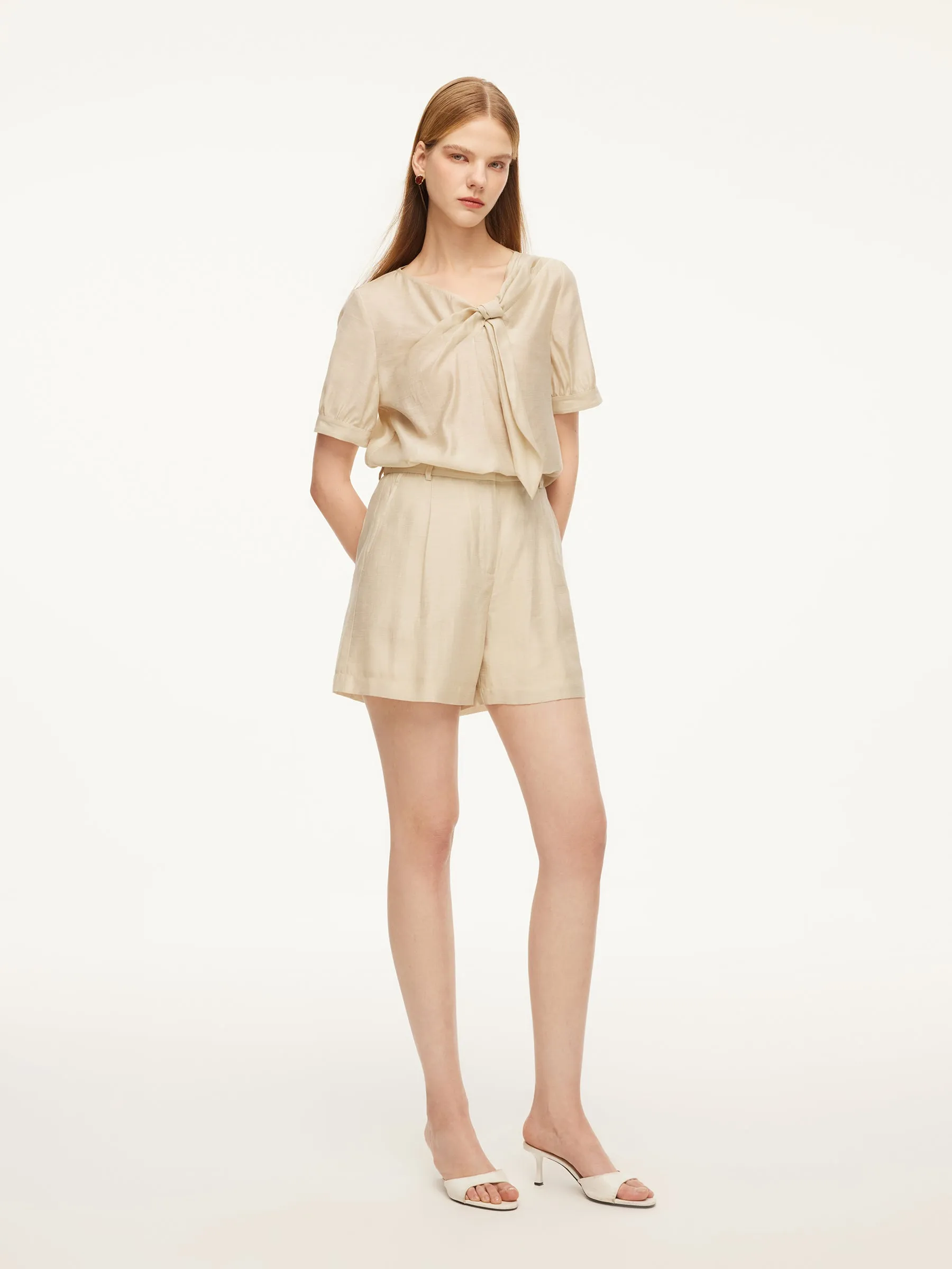 Tencel Acetate Linen Blend Tie Neck Women Blouse sold by Goelia product image thumbnail 4