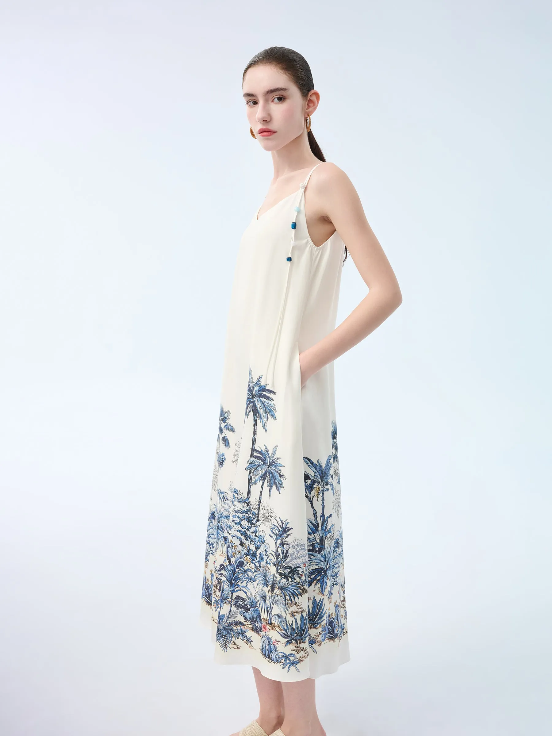 Tencel Linen Blend Floral Print Women Strap Maxi Dress sold by Goelia product image thumbnail 4