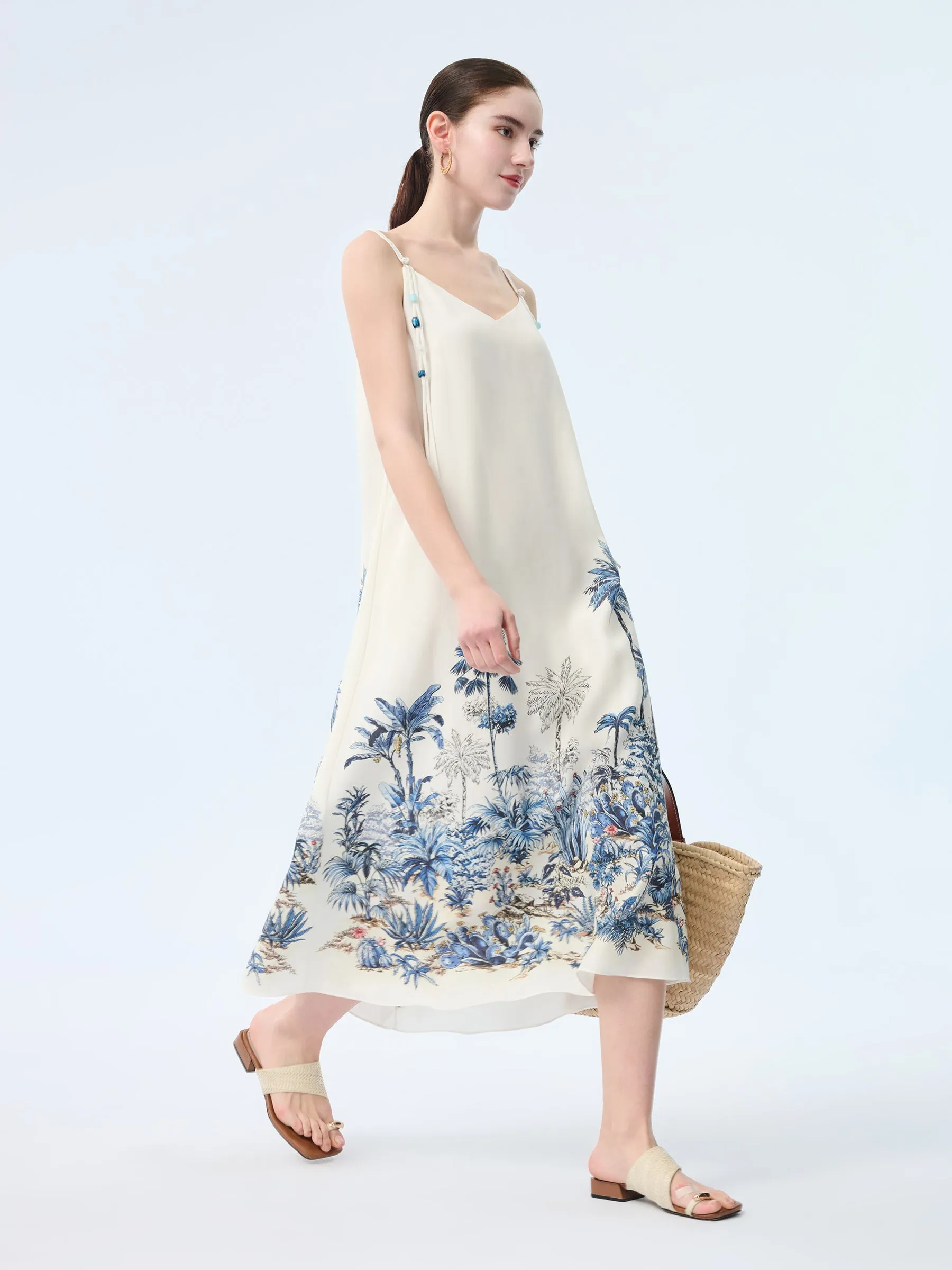 Tencel Linen Blend Floral Print Women Strap Maxi Dress sold by Goelia product image thumbnail 5