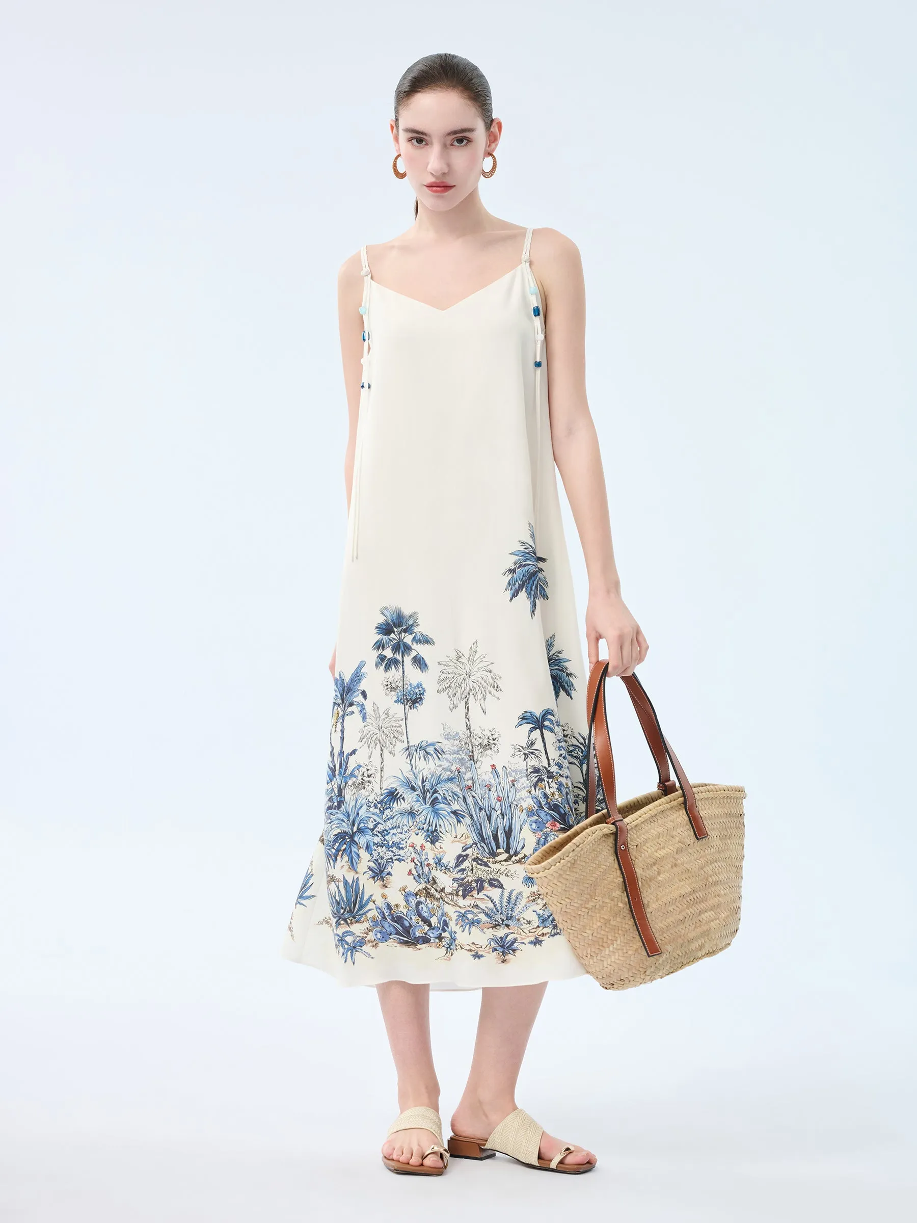 Tencel Linen Blend Floral Print Women Strap Maxi Dress sold by Goelia product image thumbnail 2