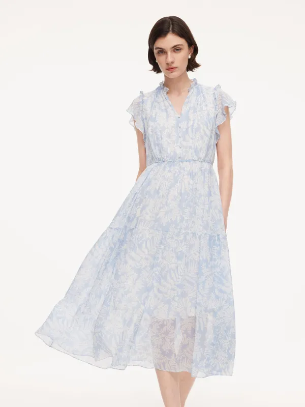 10MM Mulberry Silk Floral Print Women Maxi Dress made by Goelia