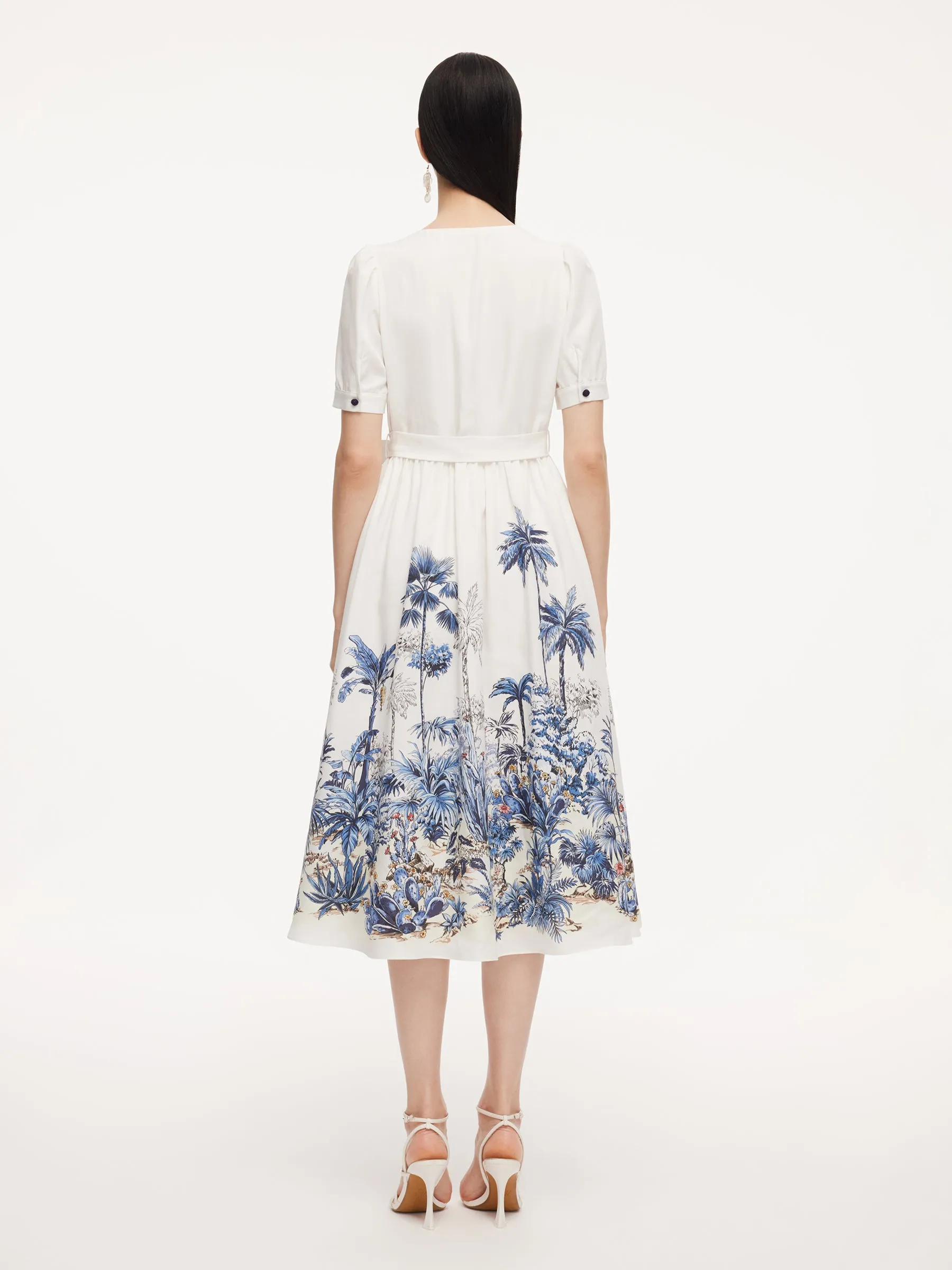 Pre-Order Tencel Linen Floral Print Women V-Neck Midi Dress With Self-Tie Belt sold by Goelia product image thumbnail 3