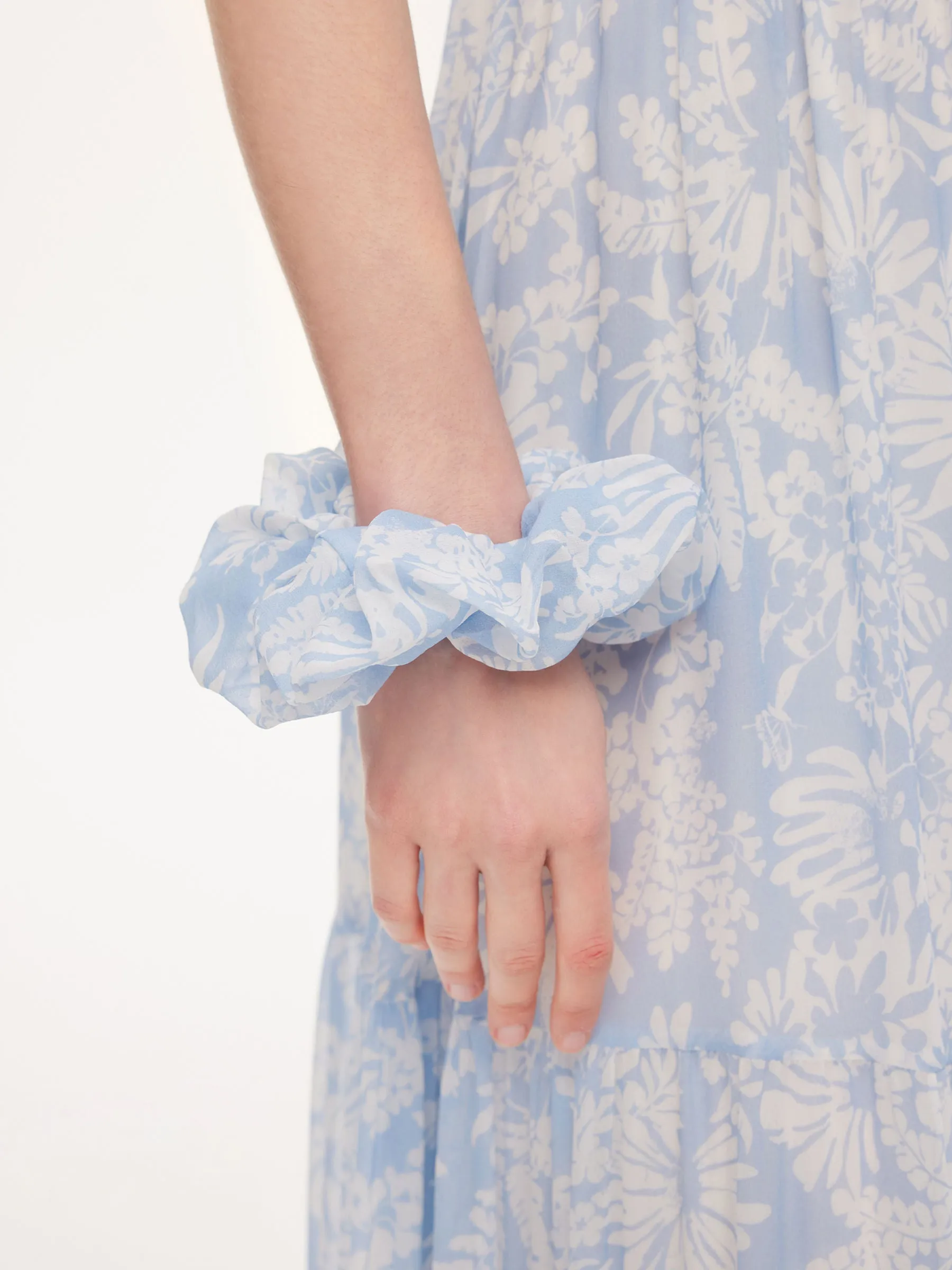 10MM Mulberry Silk Floral Print Women Bubble Hem Midi Dress With Scrunchie sold by Goelia product image thumbnail 4