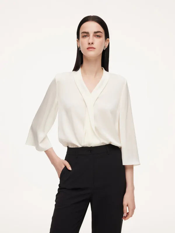 22MM Mulberry Silk Tie Neck Women 3/4 Sleeve Blouse made by Goelia