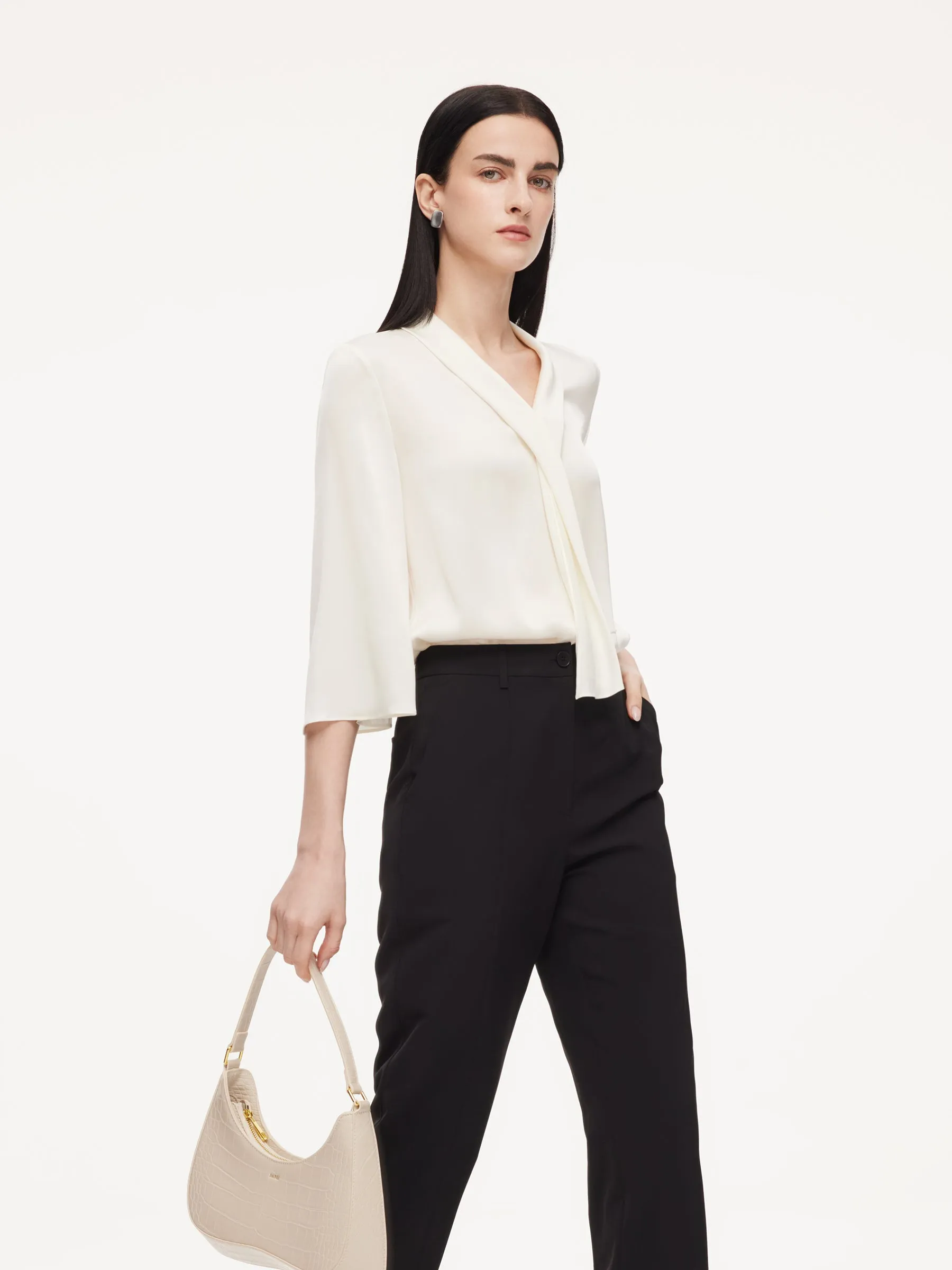 22MM Mulberry Silk Tie Neck Women 3/4 Sleeve Blouse sold by Goelia product image thumbnail 4