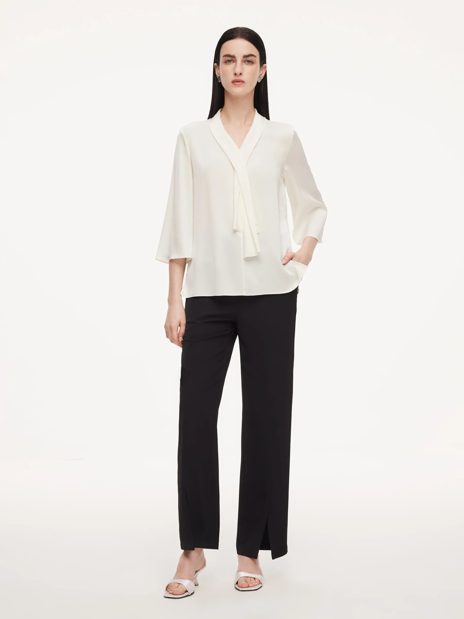 22MM Mulberry Silk Tie Neck Women 3/4 Sleeve Blouse sold by Goelia product image thumbnail 2