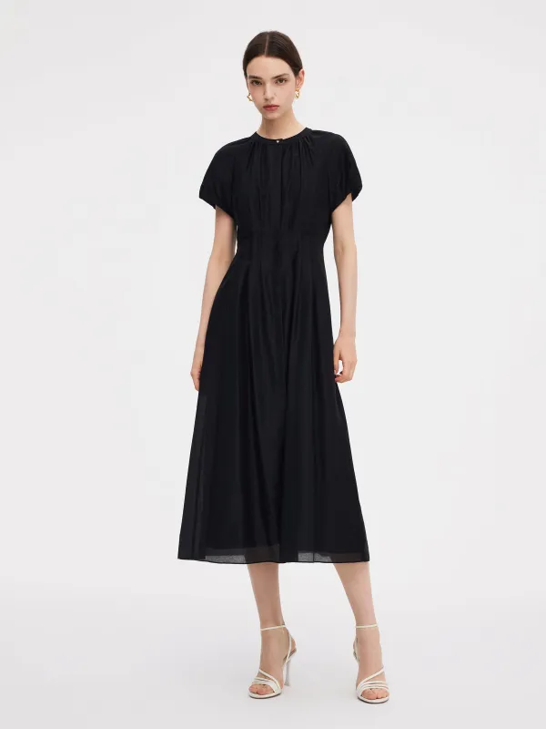 Tencel Blend Round Neck Women Maxi Dress made by Goelia