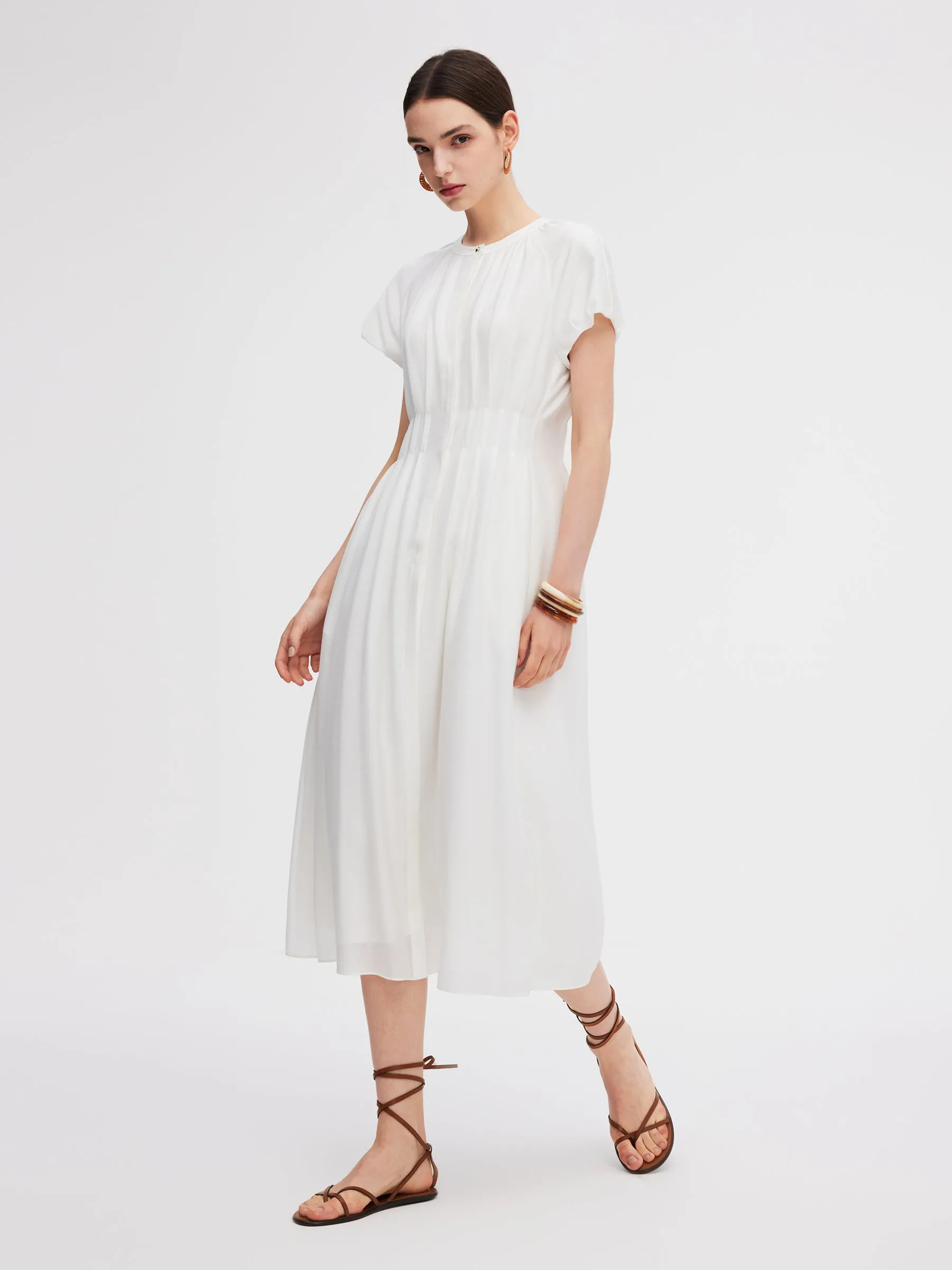 Acetate Blend Gathered Waist Women Maxi Dress sold by Goelia product image thumbnail 4
