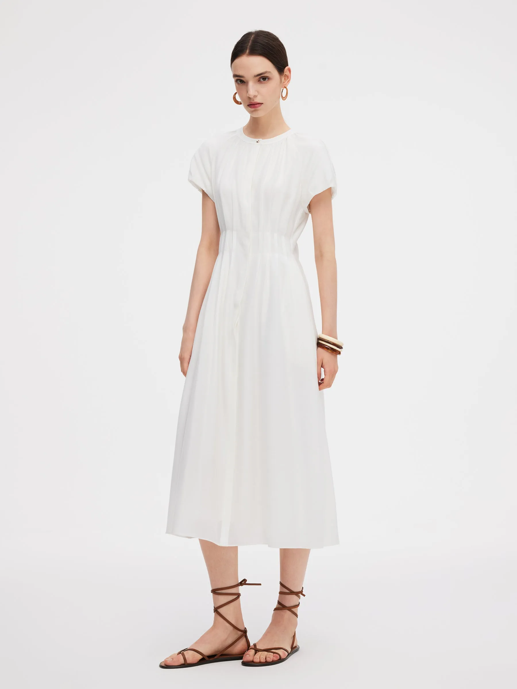 Acetate Blend Gathered Waist Women Maxi Dress sold by Goelia product image thumbnail 2