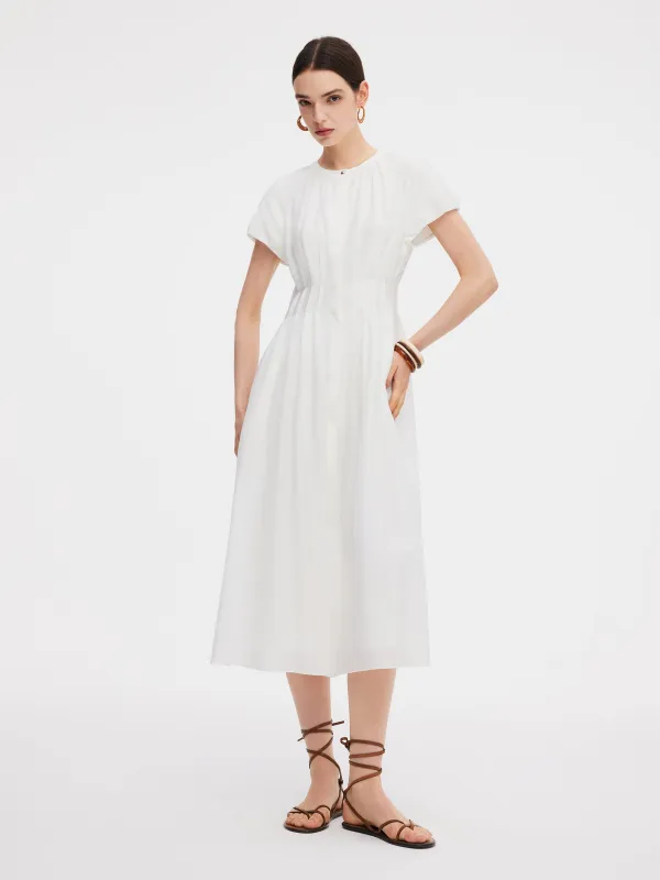 Acetate Blend Gathered Waist Women Maxi Dress made by Goelia