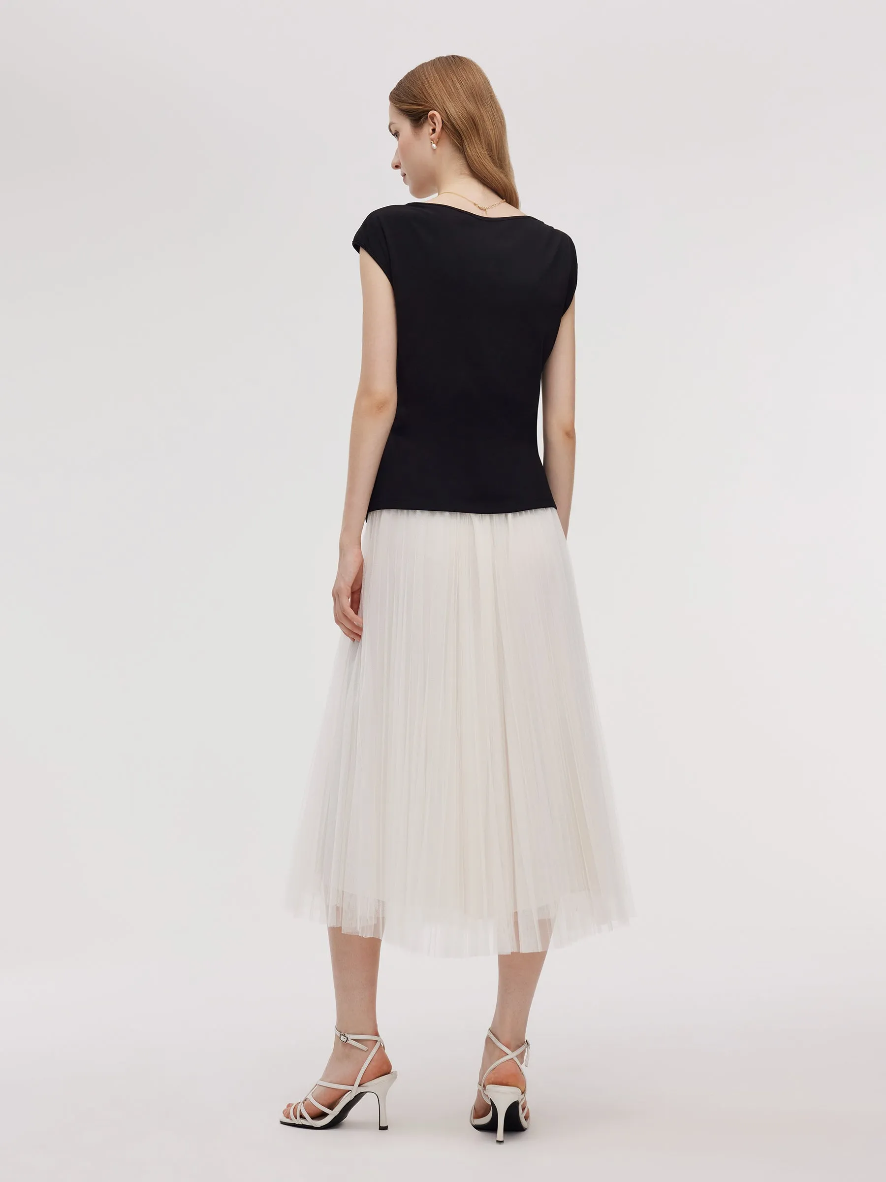 Adjustable Hem Knit Top And Mesh Pleated Skirt Two-Piece Set sold by Goelia product image thumbnail 3