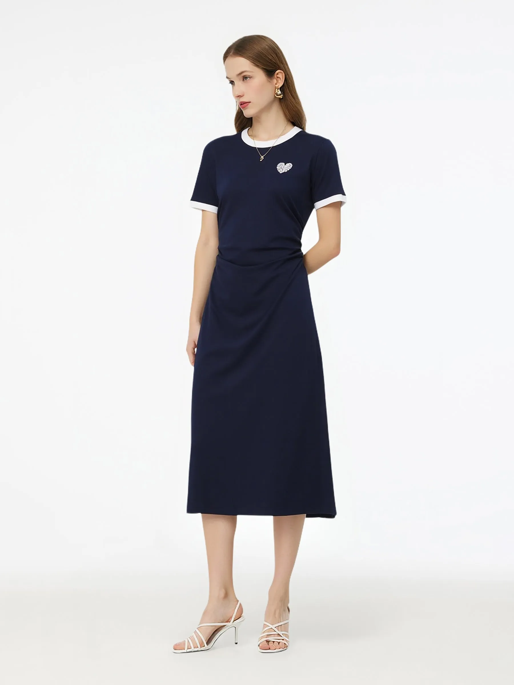 Side Pleat Round Neck Women Knit Midi Dress sold by Goelia product image thumbnail 2