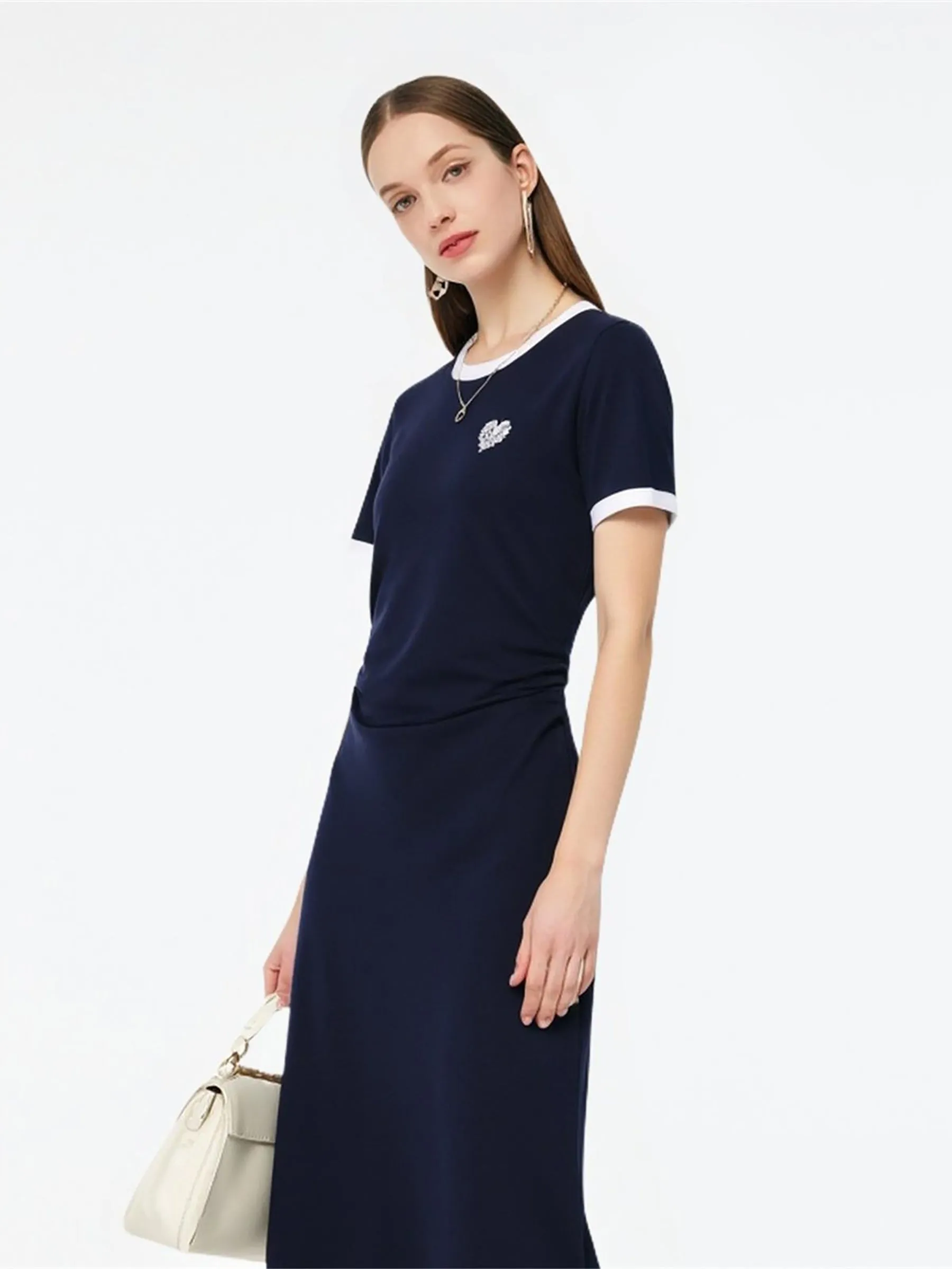 Side Pleat Round Neck Women Knit Midi Dress sold by Goelia product image thumbnail 4