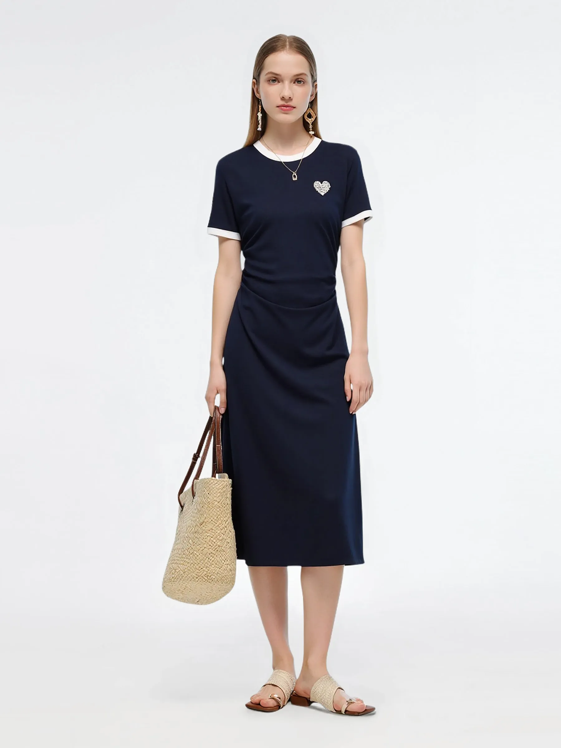 Side Pleat Round Neck Women Knit Midi Dress sold by Goelia product image thumbnail 3