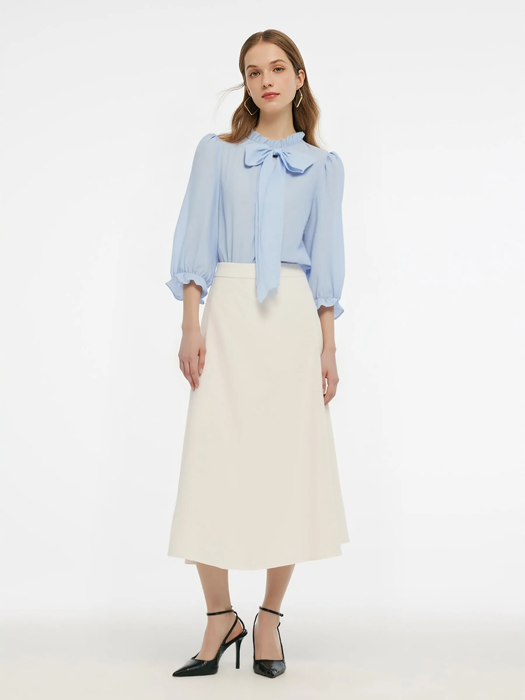 Acetate Blend Ruffle Blouse And Skirt Two-Piece Set sold by Goelia product image thumbnail 4