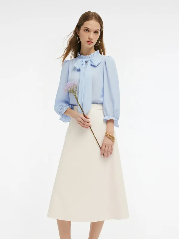 Acetate Blend Ruffle Blouse And Skirt Two-Piece Set made by Goelia