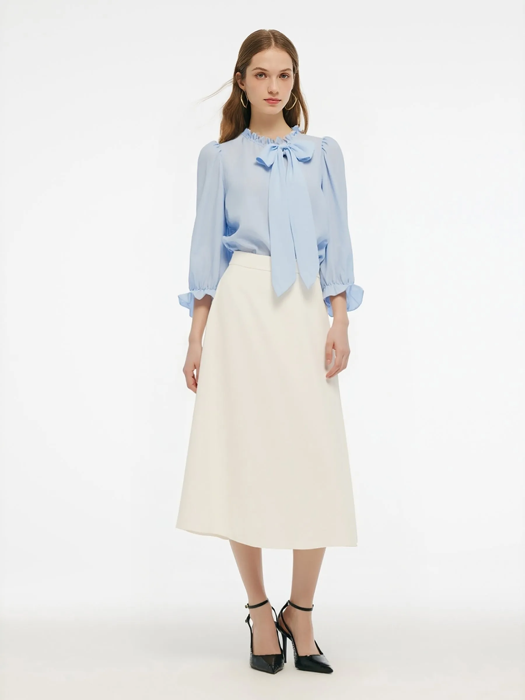 Acetate Blend Ruffle Blouse And Skirt Two-Piece Set sold by Goelia product image thumbnail 2