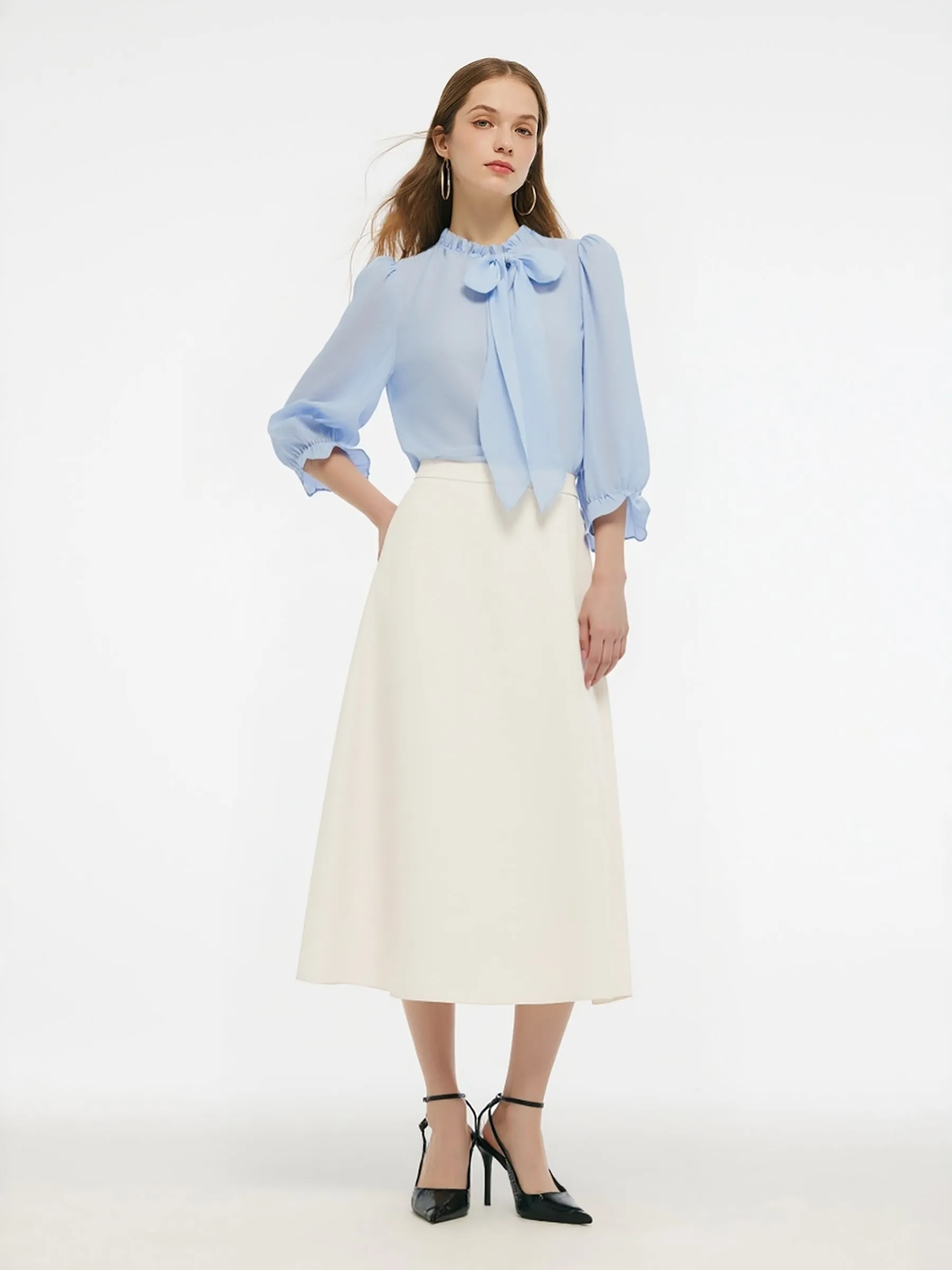 Acetate Blend Ruffle Blouse And Skirt Two-Piece Set sold by Goelia product image thumbnail 3