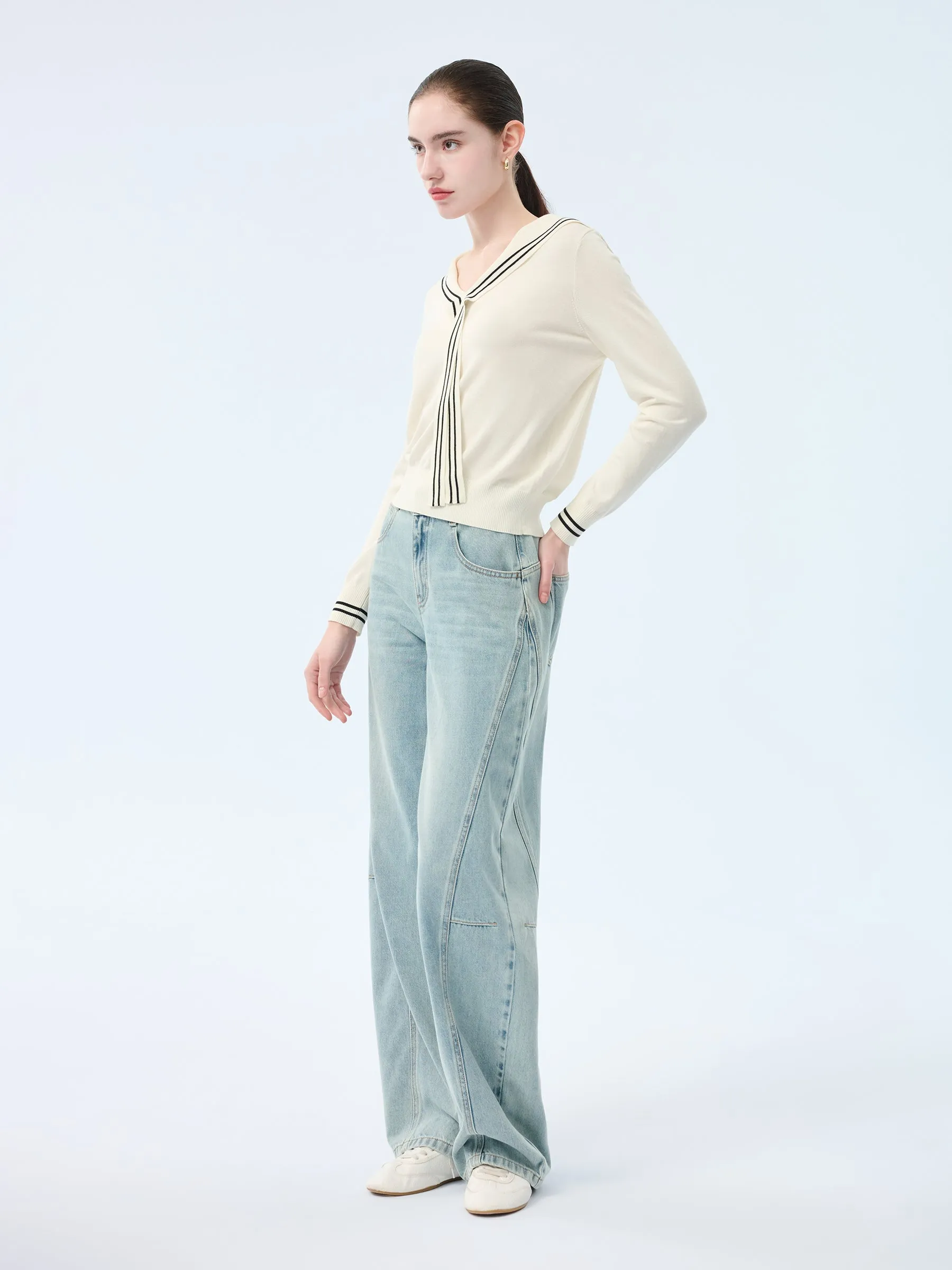 Tencel Blend Sailor Collar Women Knit Top sold by Goelia product image thumbnail 2