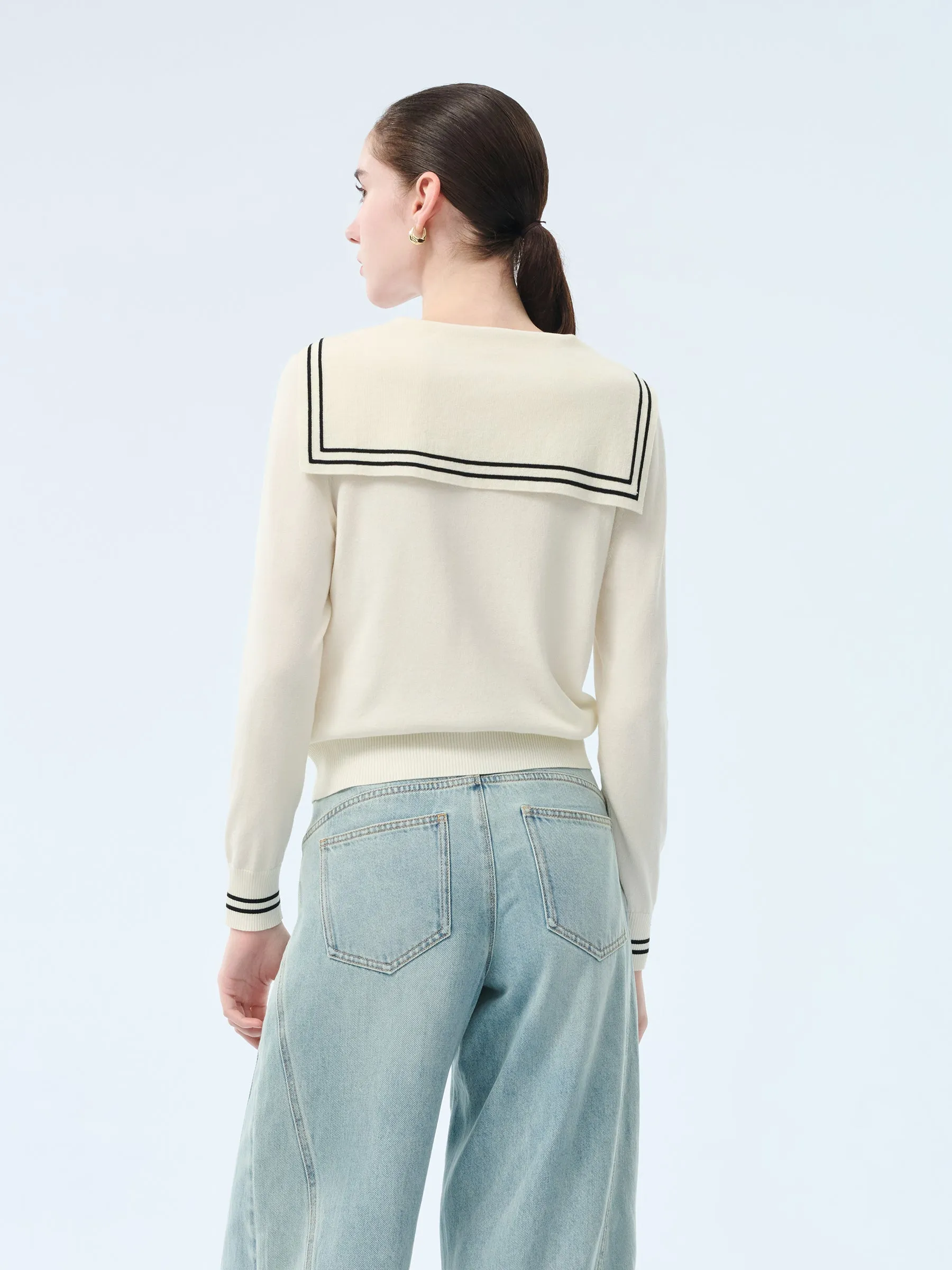 Tencel Blend Sailor Collar Women Knit Top sold by Goelia product image thumbnail 3