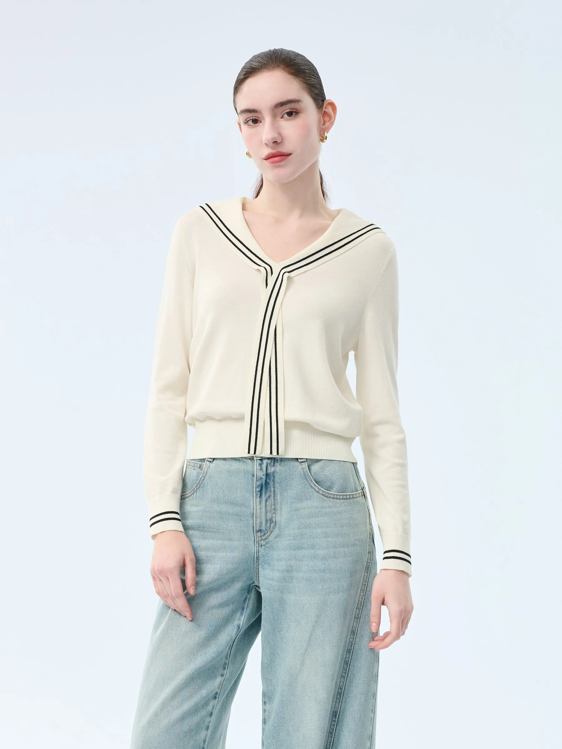 Tencel Blend Sailor Collar Women Knit Top sold by Goelia product image thumbnail 5