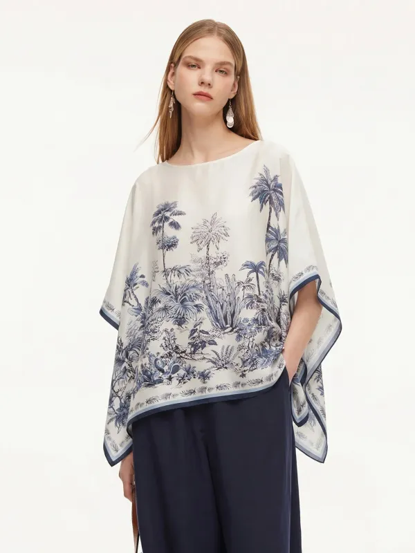 12MM Mulberry Silk Floral Print Women Cape Blouse made by Goelia