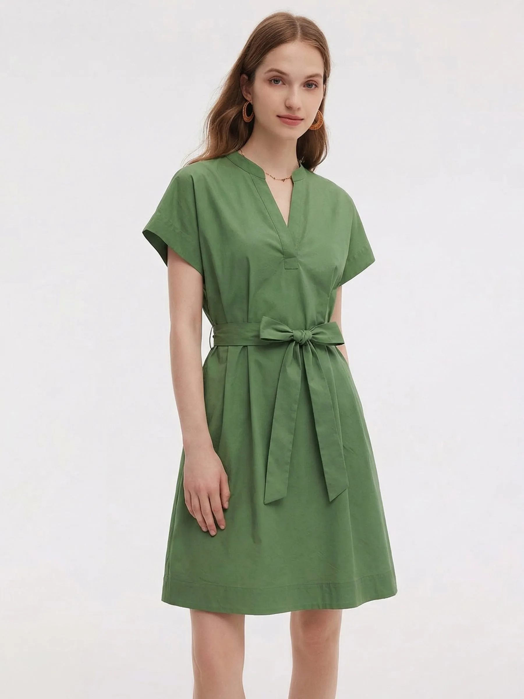 Cotton Gathered Waist Women Belted Mini Dress sold by Goelia product image thumbnail 3