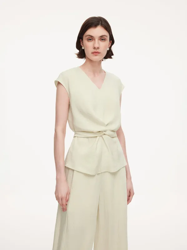 100% Acetate Back Tie Women Cap Sleeve Top made by Goelia
