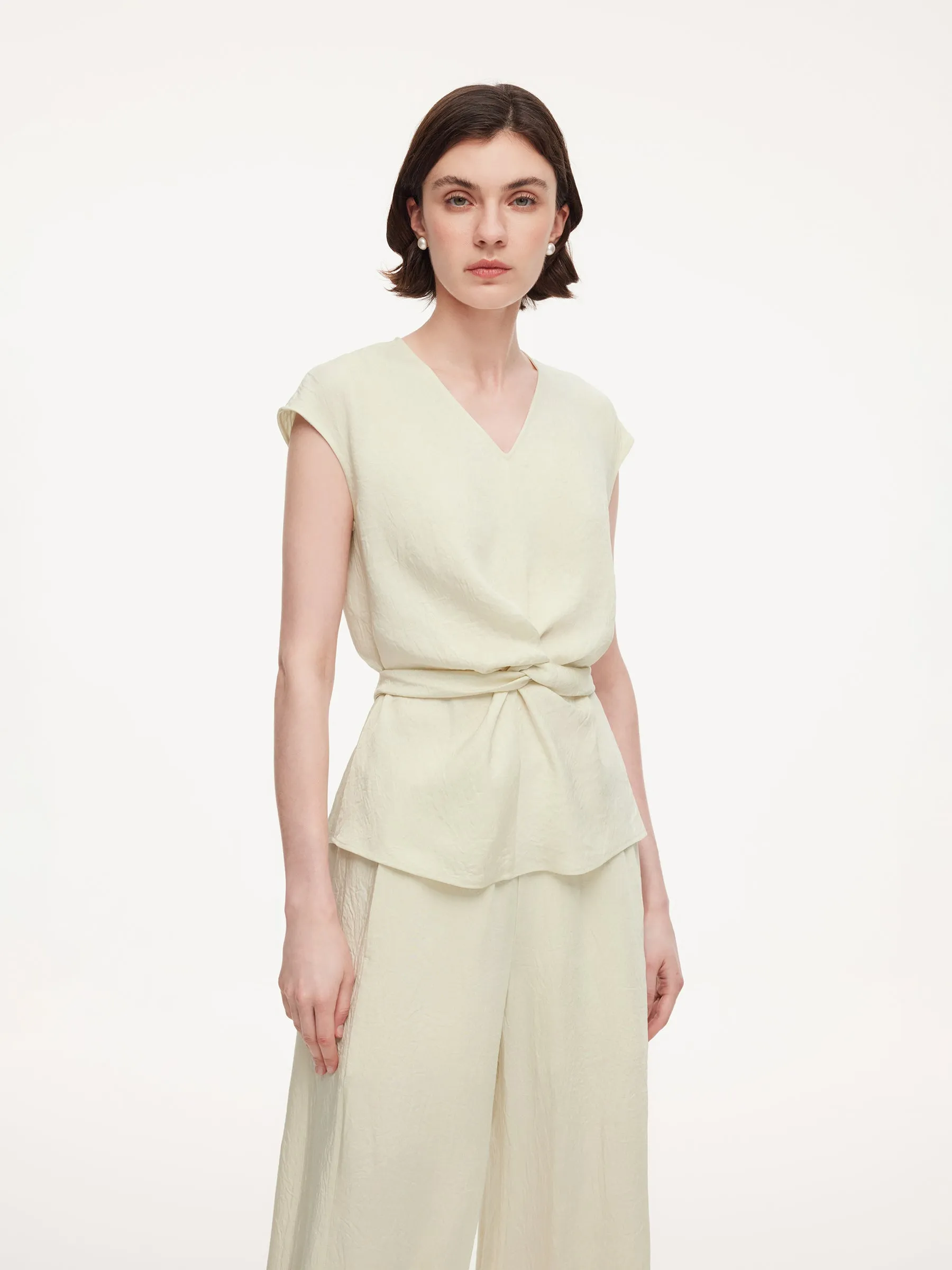 100% Acetate Back Tie Women Cap Sleeve Top sold by Goelia