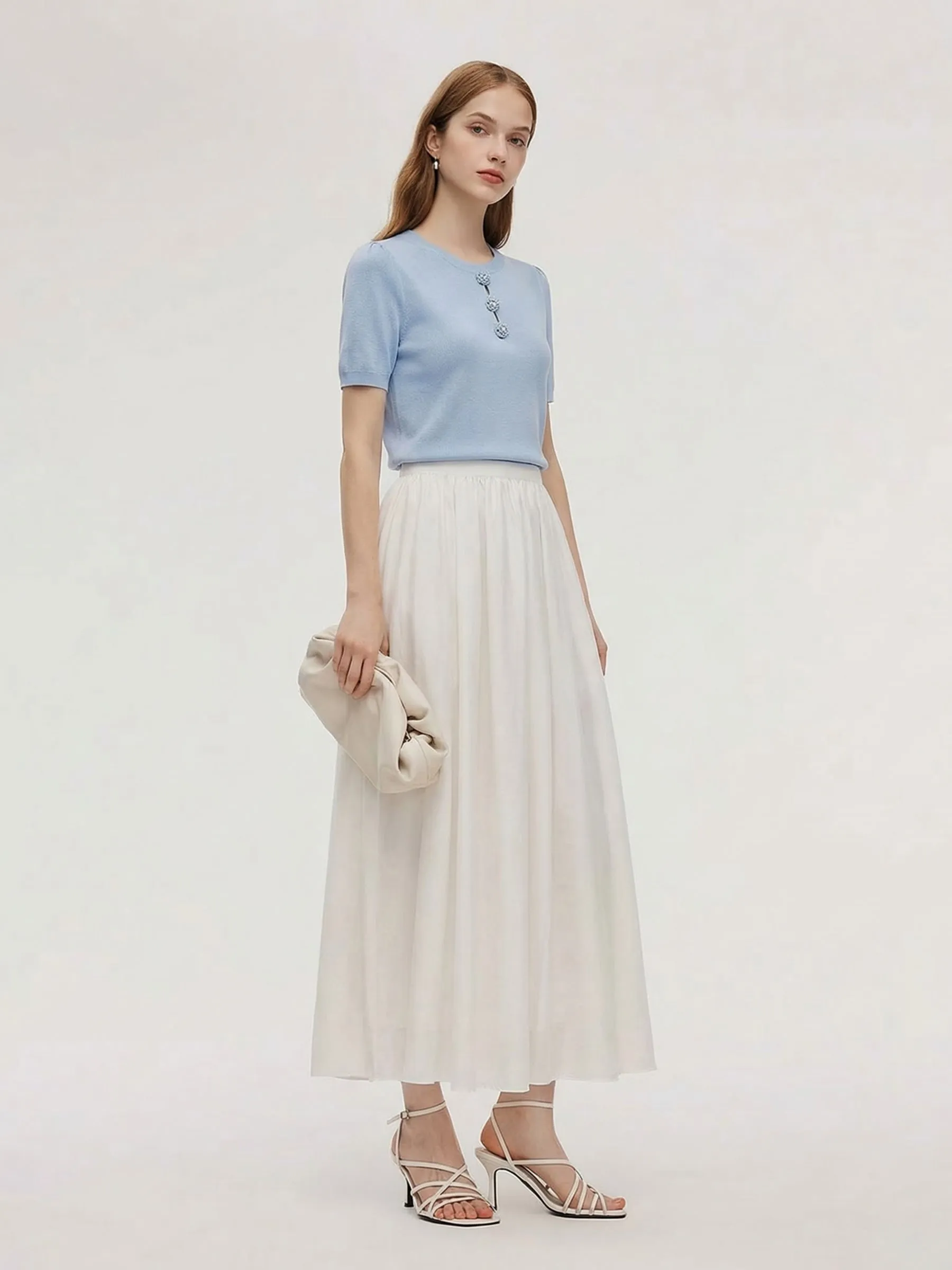 Tencel Blend Knit Top And A-Line Skirt Two-Piece Set With Detachable 3D Crochet Flowers sold by Goelia product image thumbnail 4