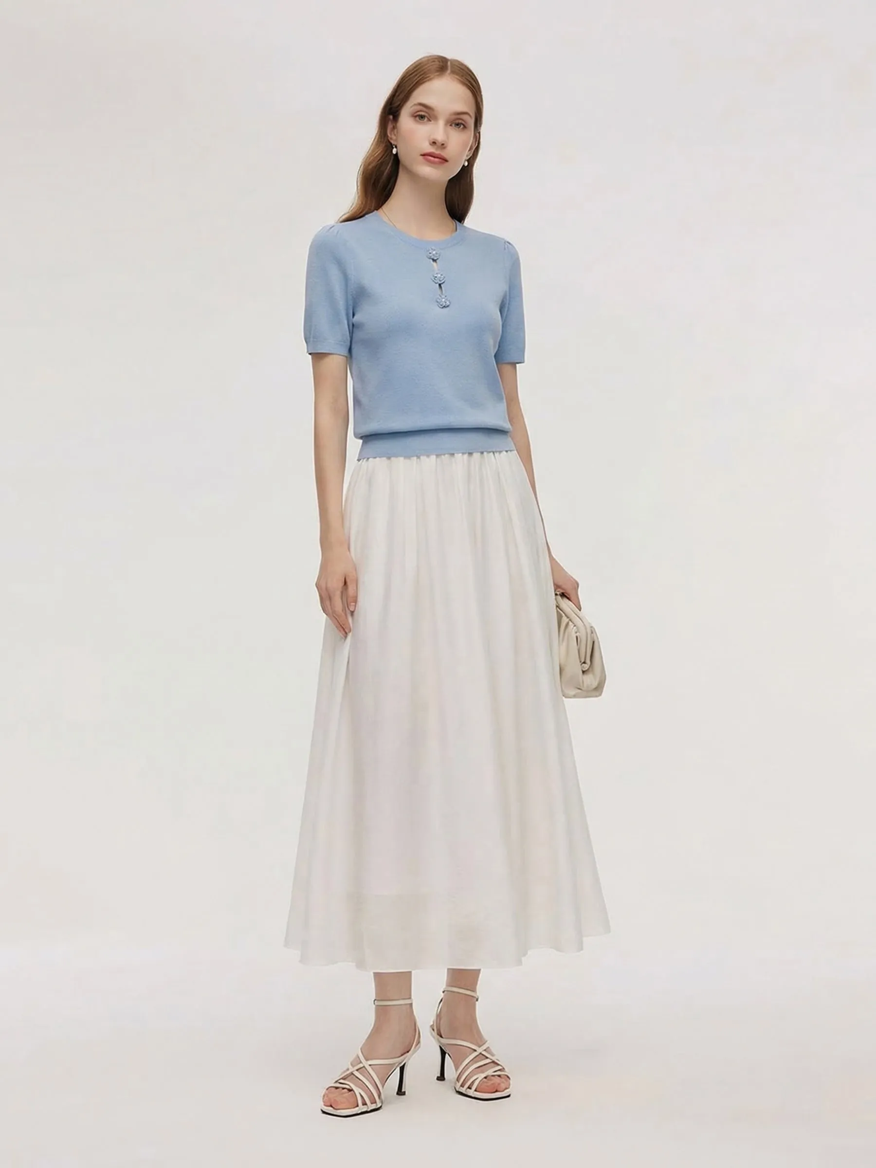 Tencel Blend Knit Top And A-Line Skirt Two-Piece Set With Detachable 3D Crochet Flowers sold by Goelia product image thumbnail 3