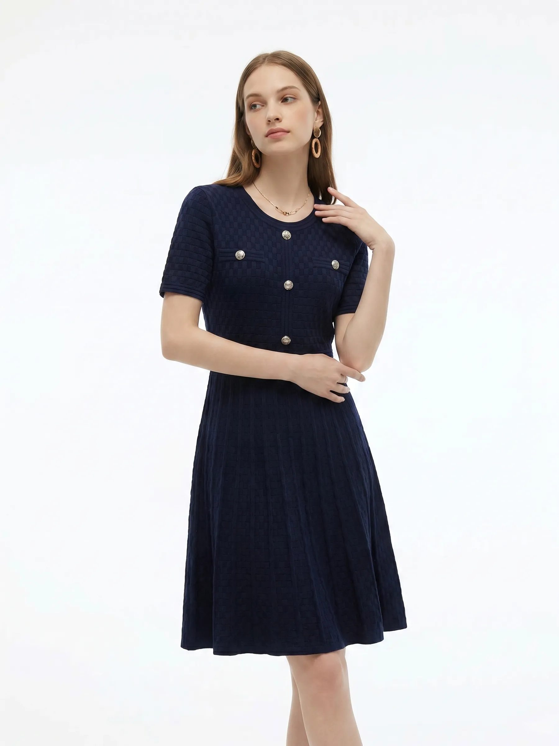 Tencel Blend Gathered Waist Women Textured Midi Dress sold by Goelia product image thumbnail 2