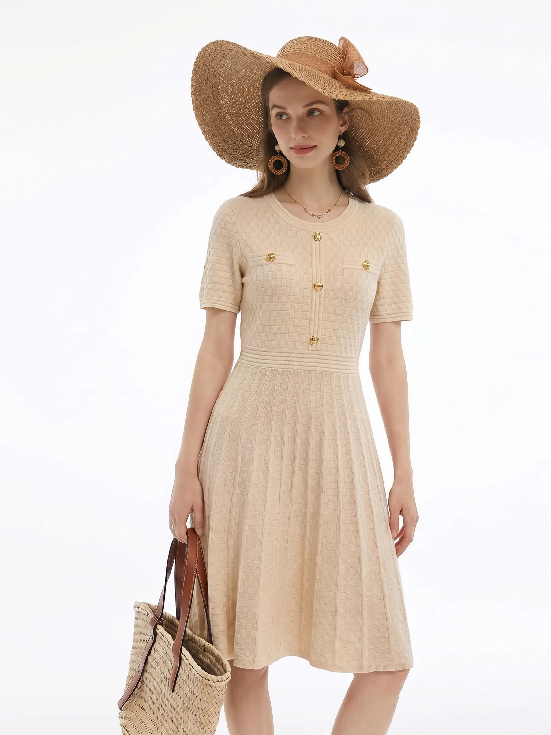 Tencel Blend Gathered Waist Women Textured Midi Dress sold by Goelia product image thumbnail 5