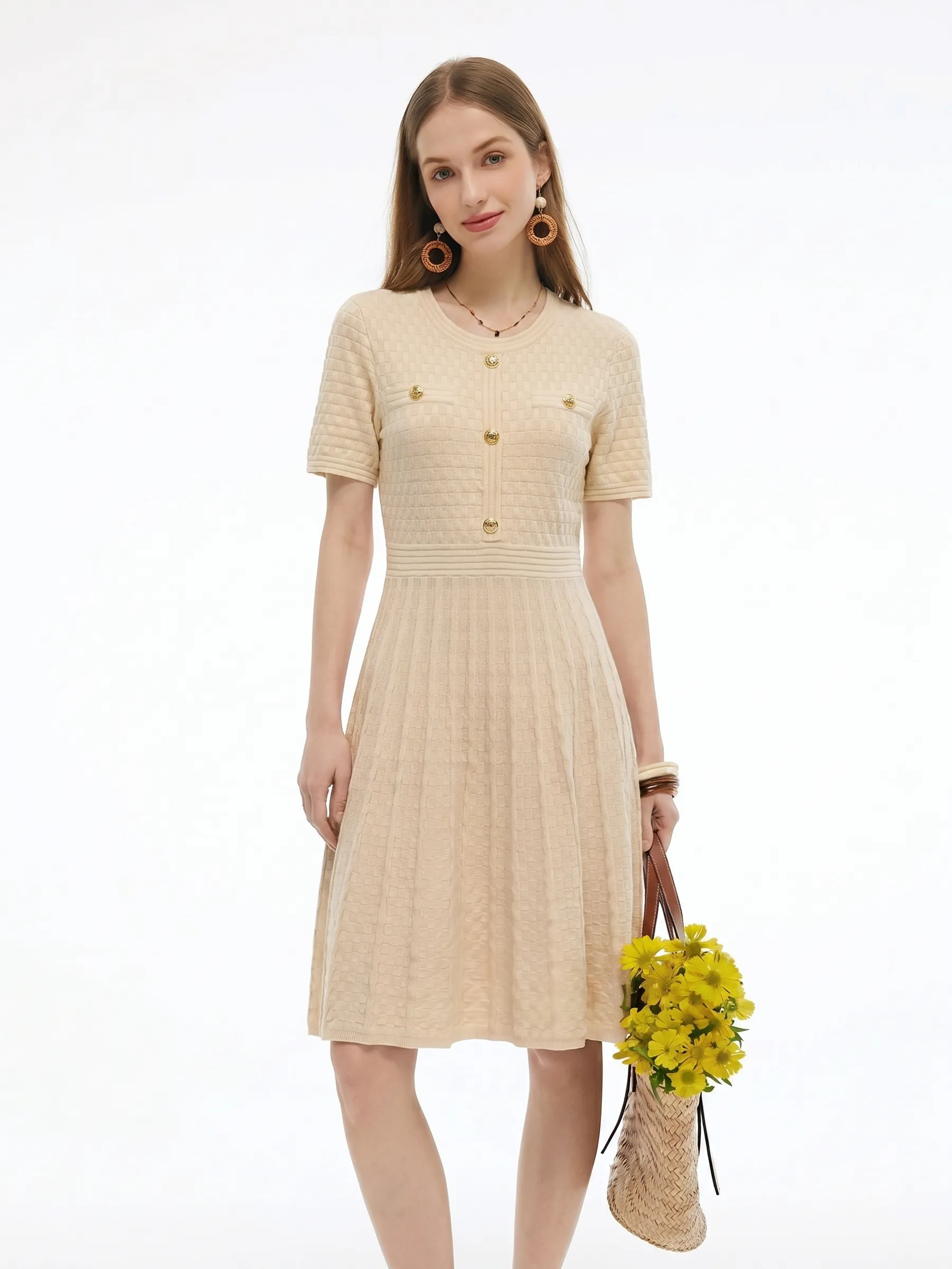Tencel Blend Gathered Waist Women Textured Midi Dress sold by Goelia product image thumbnail 4