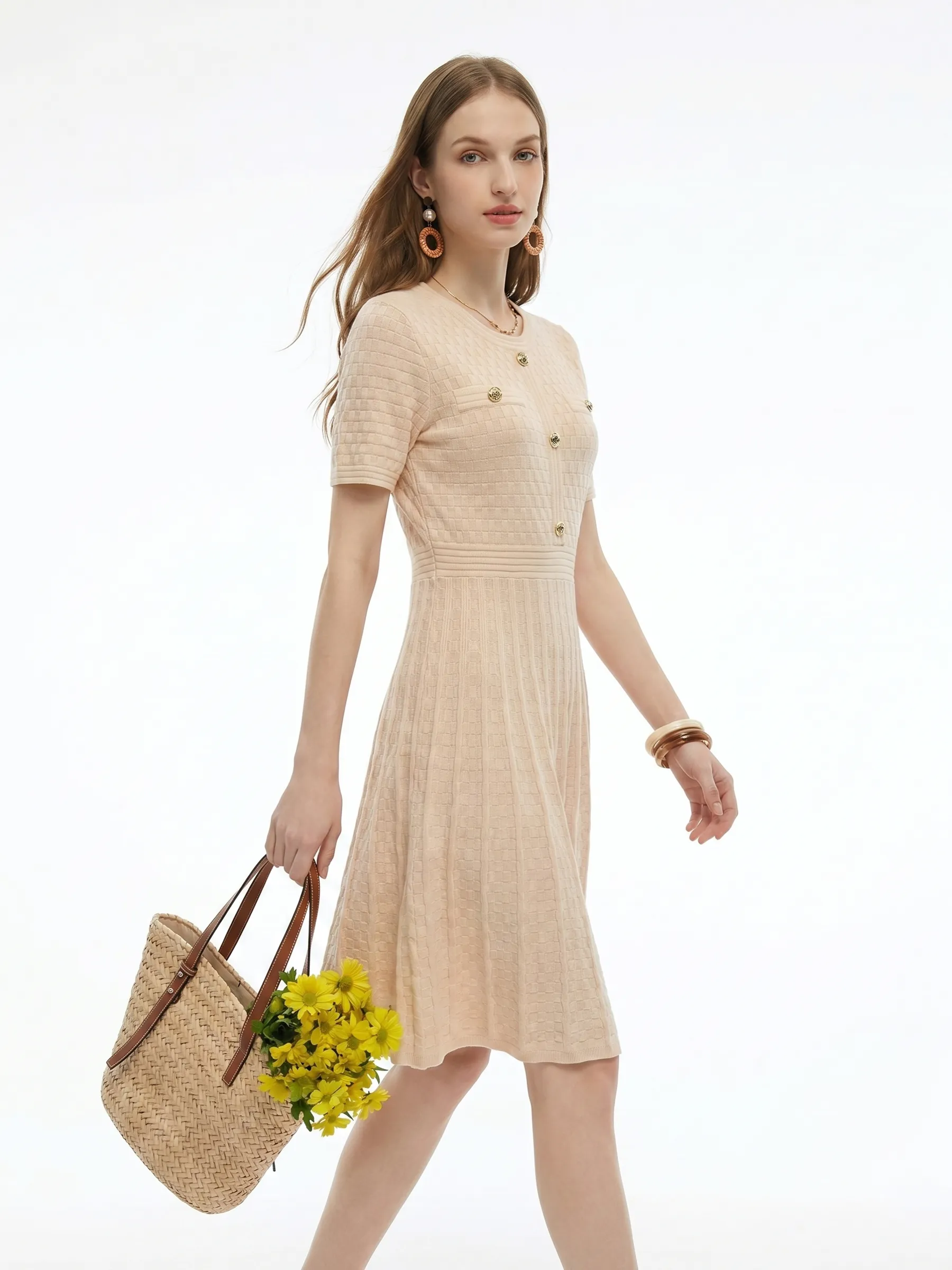 Tencel Blend Gathered Waist Women Textured Midi Dress sold by Goelia product image thumbnail 3