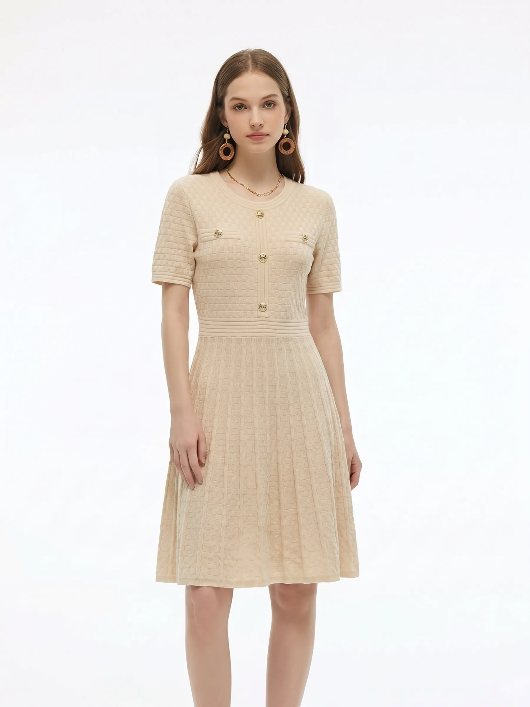 Tencel Blend Gathered Waist Women Textured Midi Dress sold by Goelia
