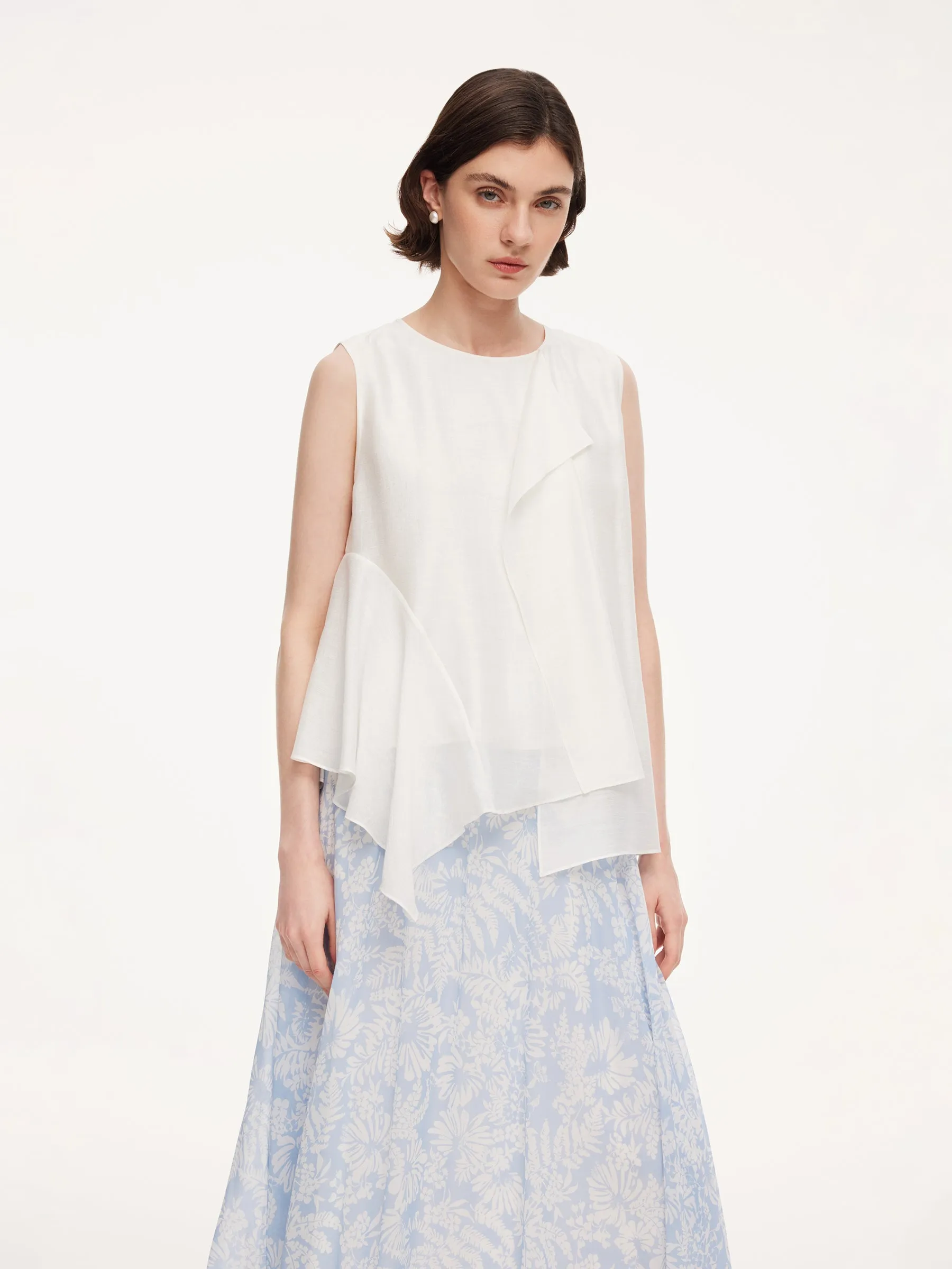 Lyocell Acetate Blend Ruffle-Detail Women Tank Top sold by Goelia