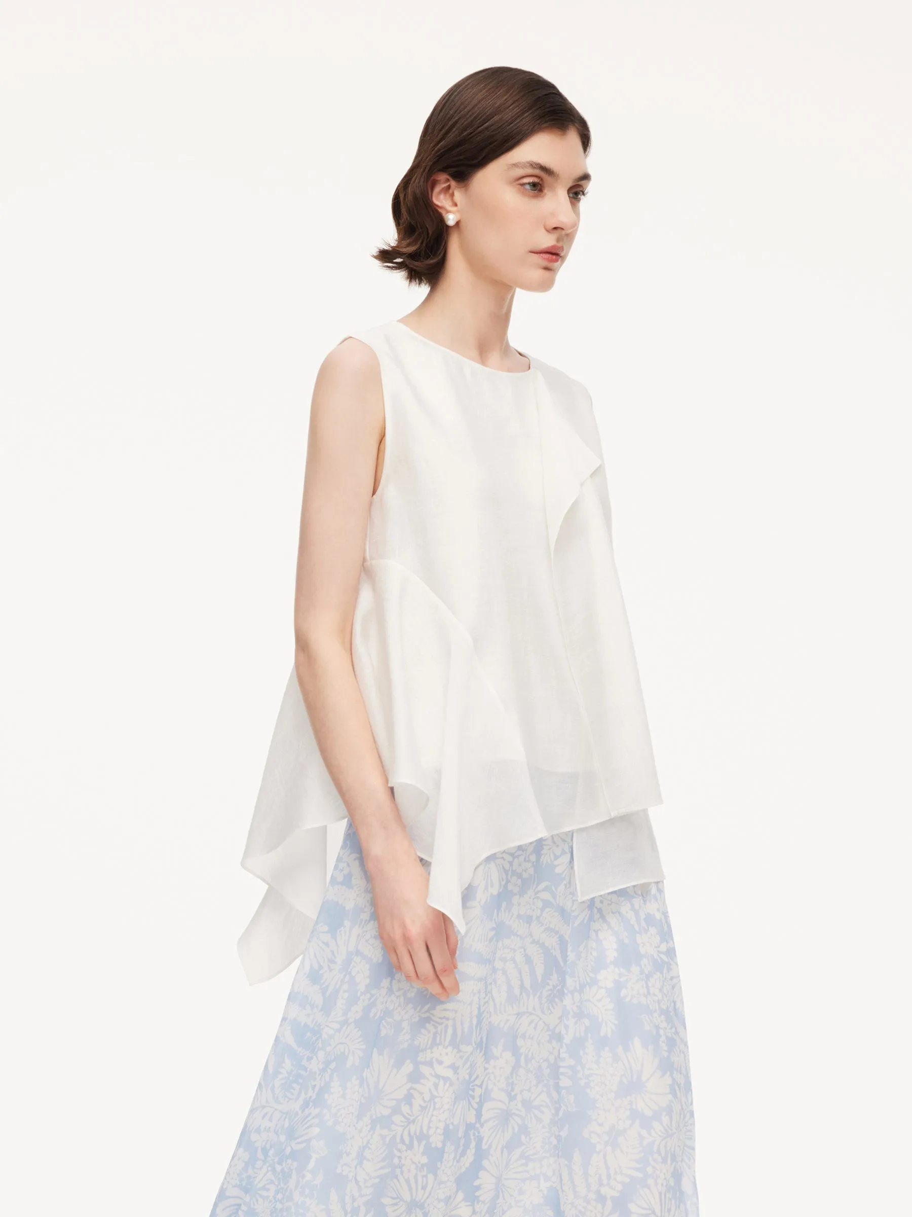 Lyocell Acetate Blend Ruffle-Detail Women Tank Top sold by Goelia product image thumbnail 4