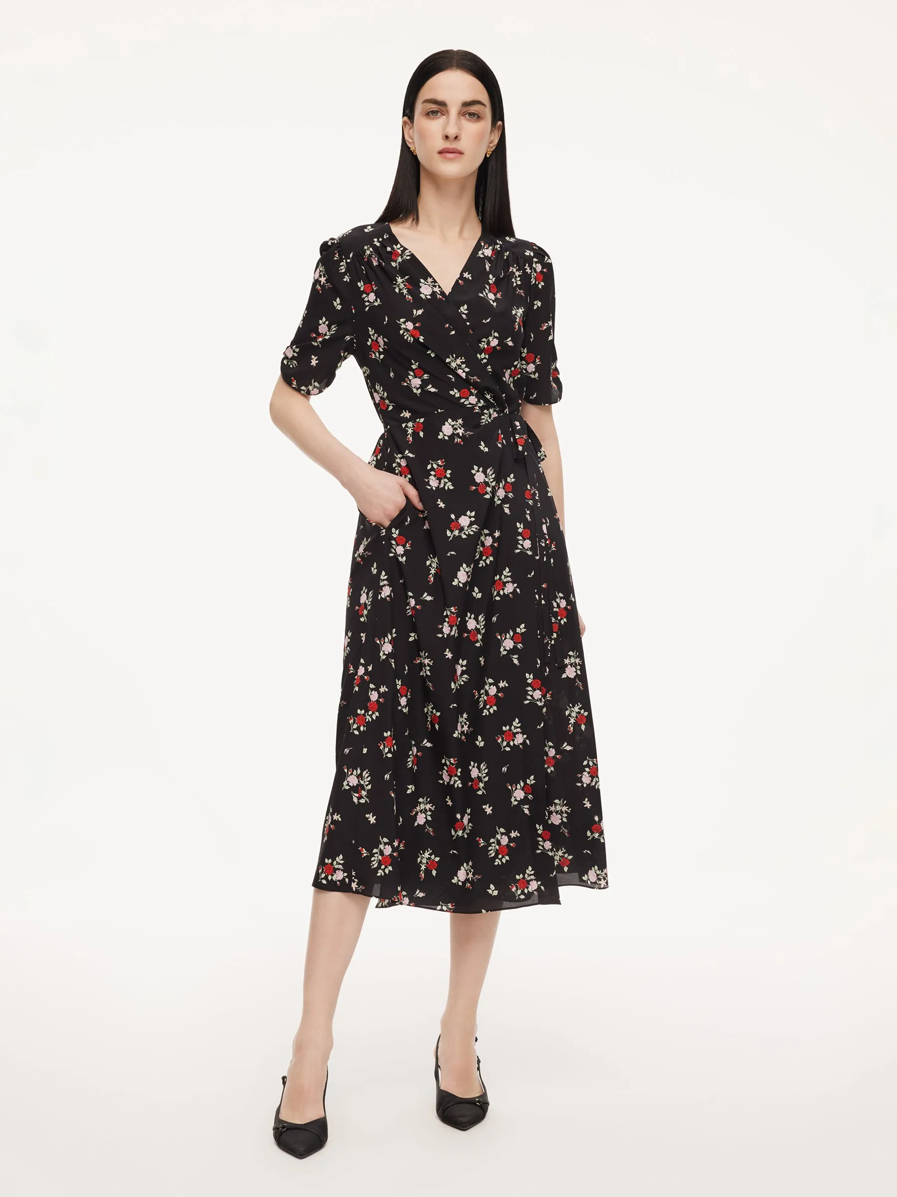 16MM Mulberry Silk Floral Print Women Maxi Wrap Dress sold by Goelia product image thumbnail 5