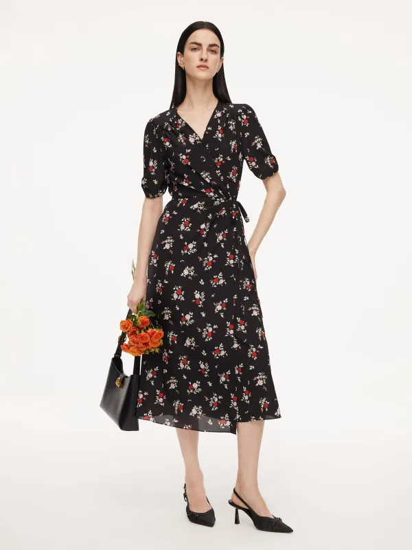 Pre-Order [Preview] 16MM Mulberry Silk Floral Print Women Maxi Wrap Dress made by Goelia